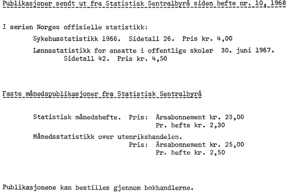 4,00 Lønnsstatistikk for ansatte i offentlige skoler 30. juni 1967. Sidetall 42. Pris kr.