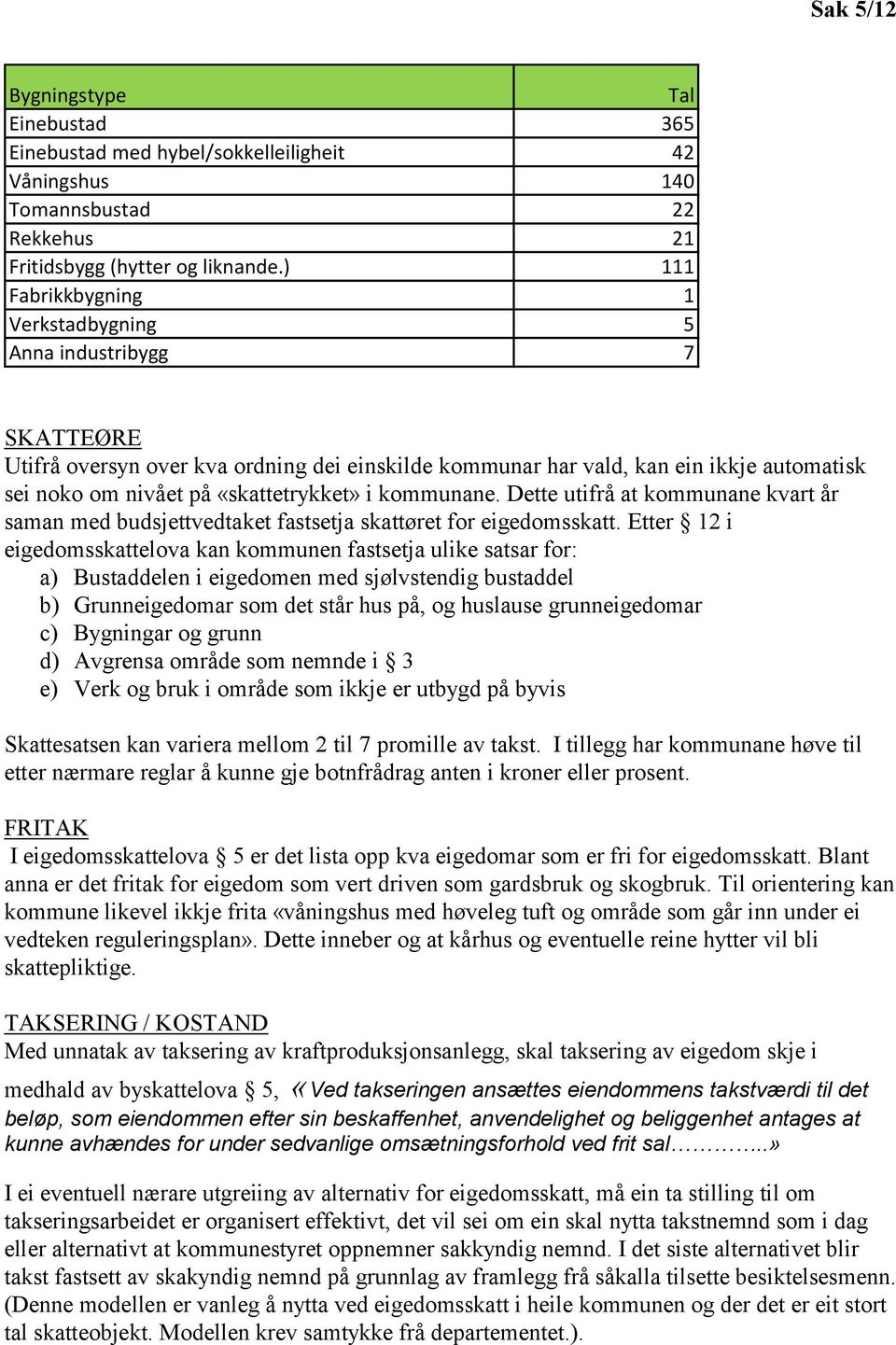 i kommunane. Dette utifrå at kommunane kvart år saman med budsjettvedtaket fastsetja skattøret for eigedomsskatt.