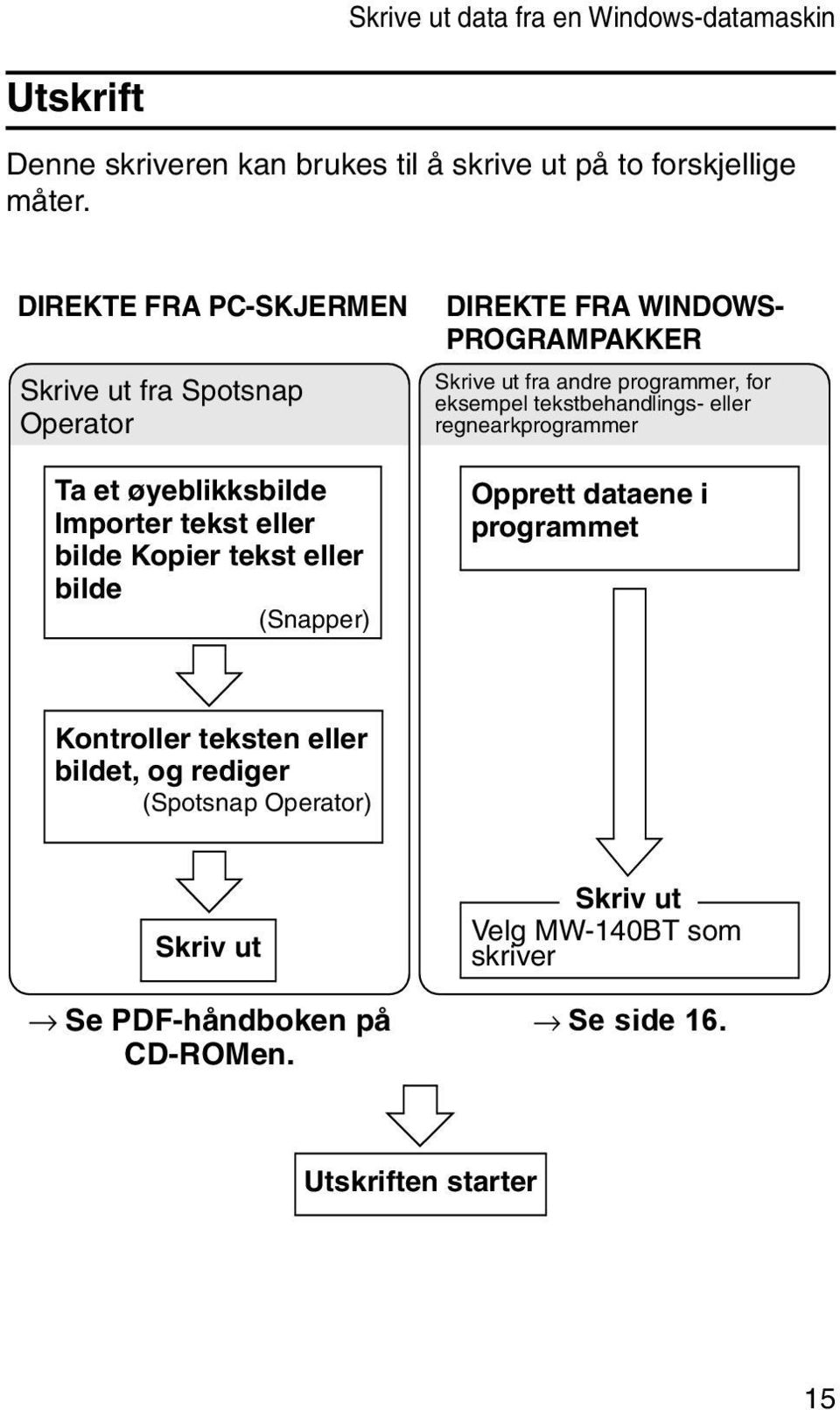 DIREKTE FRA WINDOWS- PROGRAMPAKKER Skrive ut fra andre programmer, for eksempel tekstbehandlings- eller regnearkprogrammer Opprett dataene i