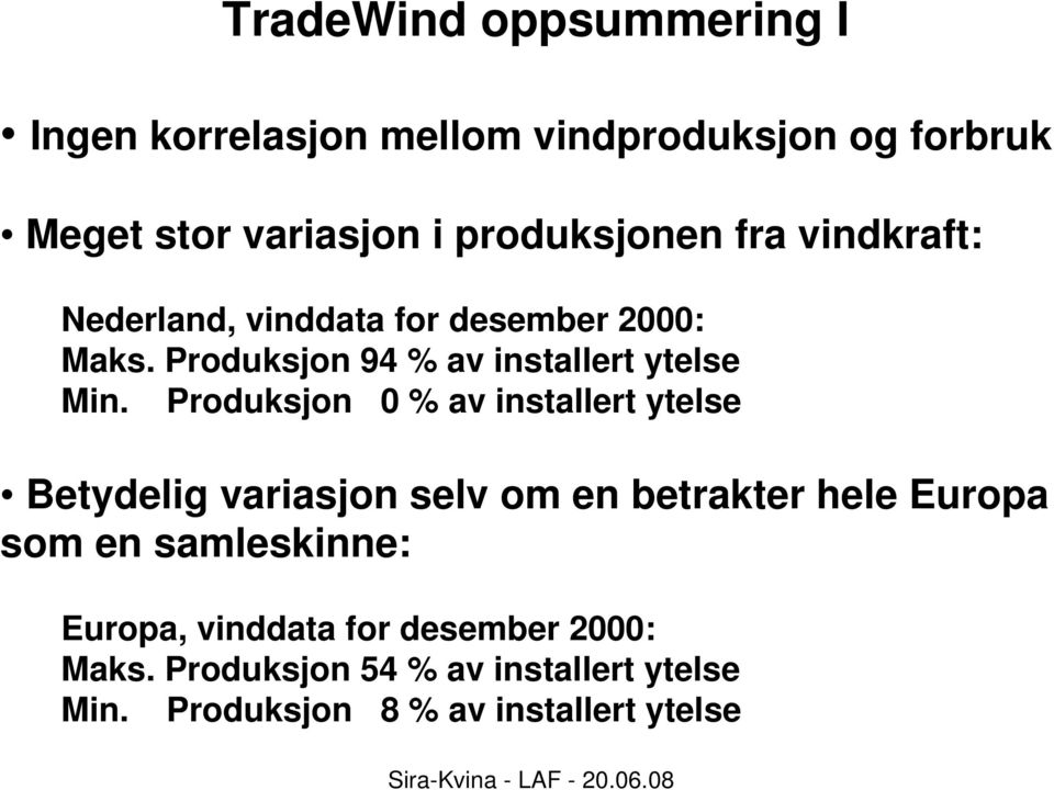 Produksjon 94 % av installert ytelse Min.