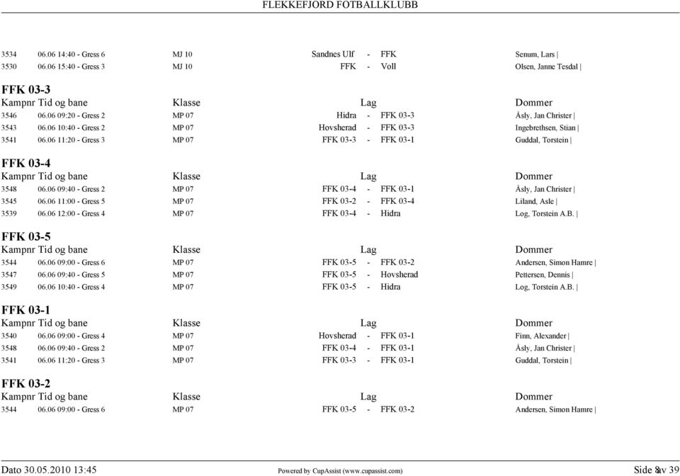 06 11:20 - Gress 3 MP 07 FFK 03-3 - FFK 03-1 Guddal, Torstein FFK 03-4 3548 06.06 09:40 - Gress 2 MP 07 FFK 03-4 - FFK 03-1 Åsly, Jan Christer 3545 06.
