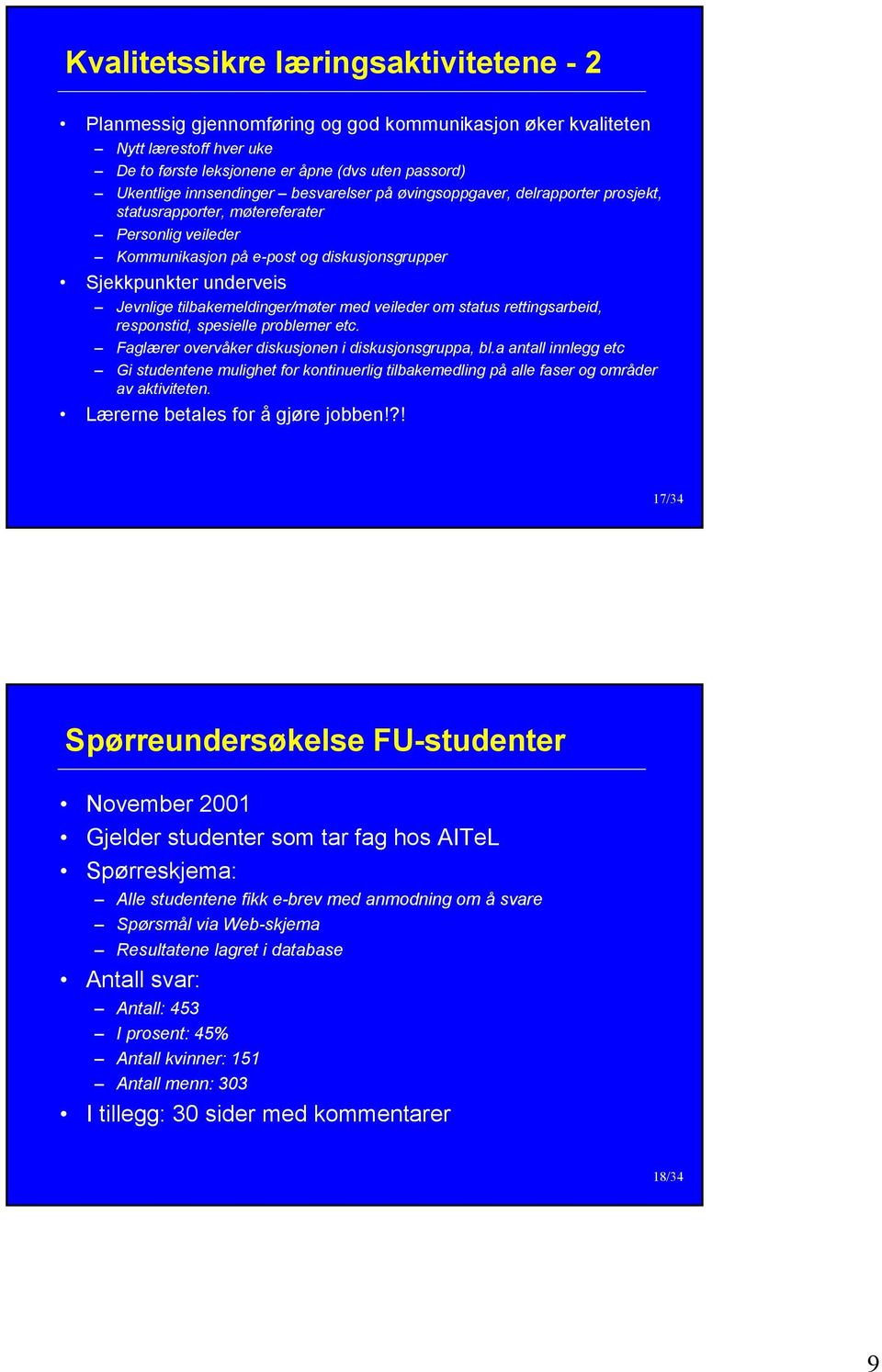 tilbakemeldinger/møter med veileder om status rettingsarbeid, responstid, spesielle problemer etc. Faglærer overvåker diskusjonen i diskusjonsgruppa, bl.