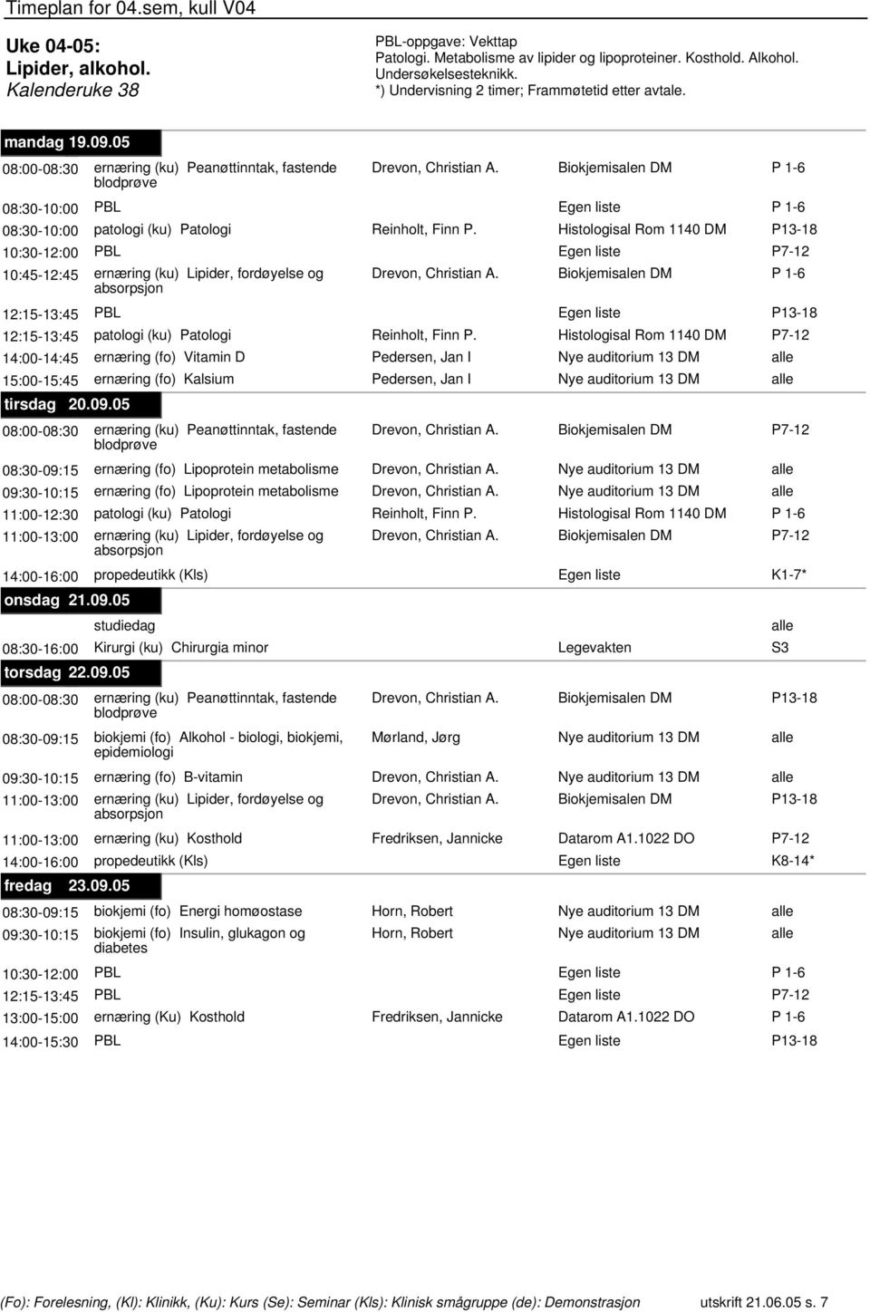 Histologisal Rom 1140 DM P13-18 10:30-12:00 PBL 10:45-12:45 ernæring (ku) Lipider, fordøyelse og Drevon, Christian A.