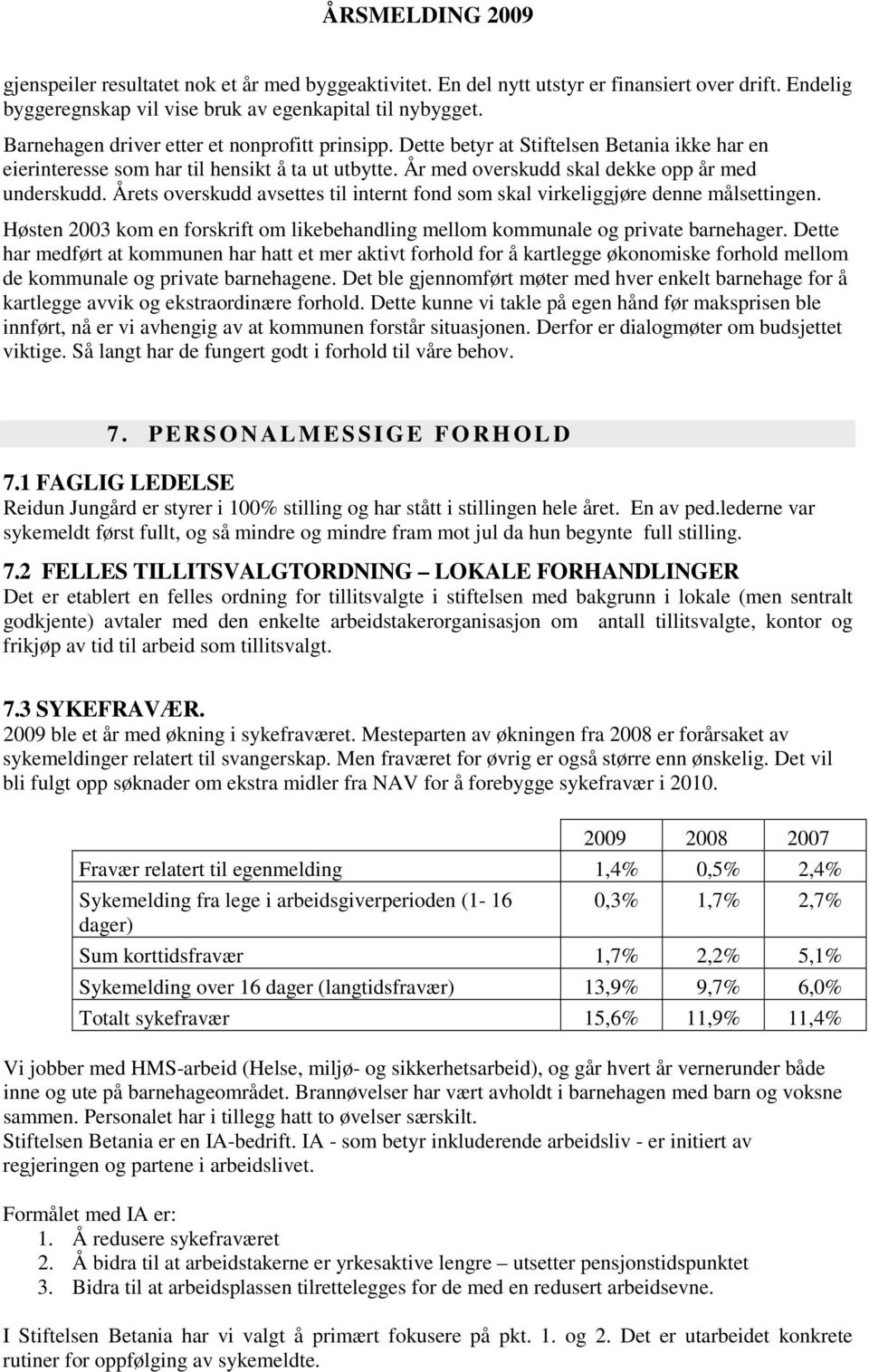 Årets overskudd avsettes til internt fond som skal virkeliggjøre denne målsettingen. Høsten 2003 kom en forskrift om likebehandling mellom kommunale og private barnehager.