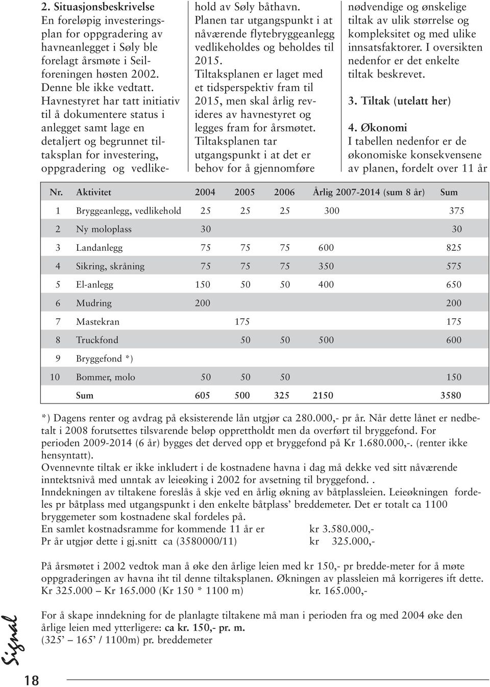 Planen tar utgangspunkt i at nåværende flytebryggeanlegg vedlikeholdes og beholdes til 2015.