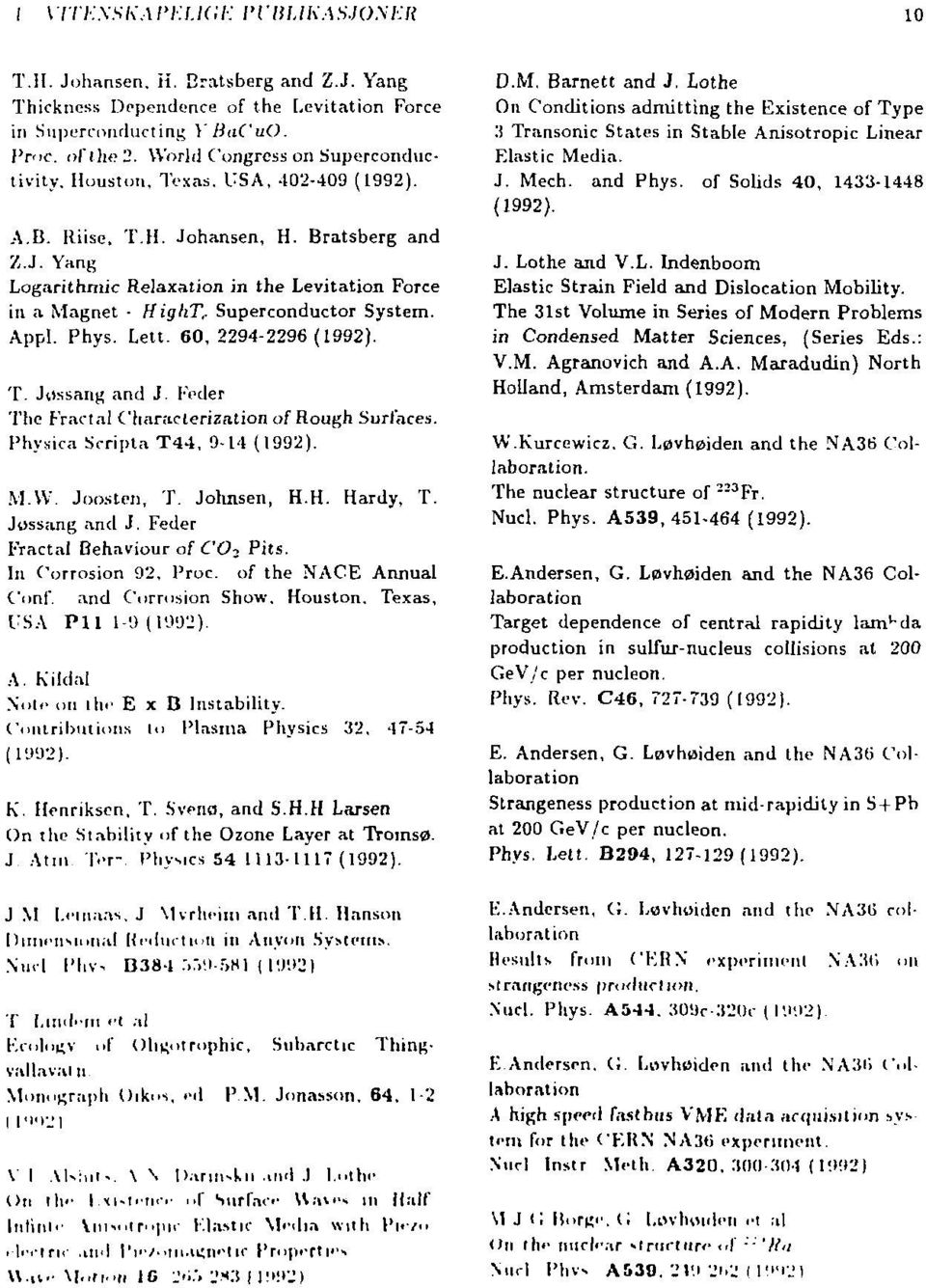 Superconductor System. Appl. Phys. Lett. 60,2294-2296 T. Jøssang and J. Feder The Fractal Characterization of Rough Surfaces. Physica Srripta T44, 9-14 M.W. Joosten, T. Johnsen, H.H. Hardy, T.