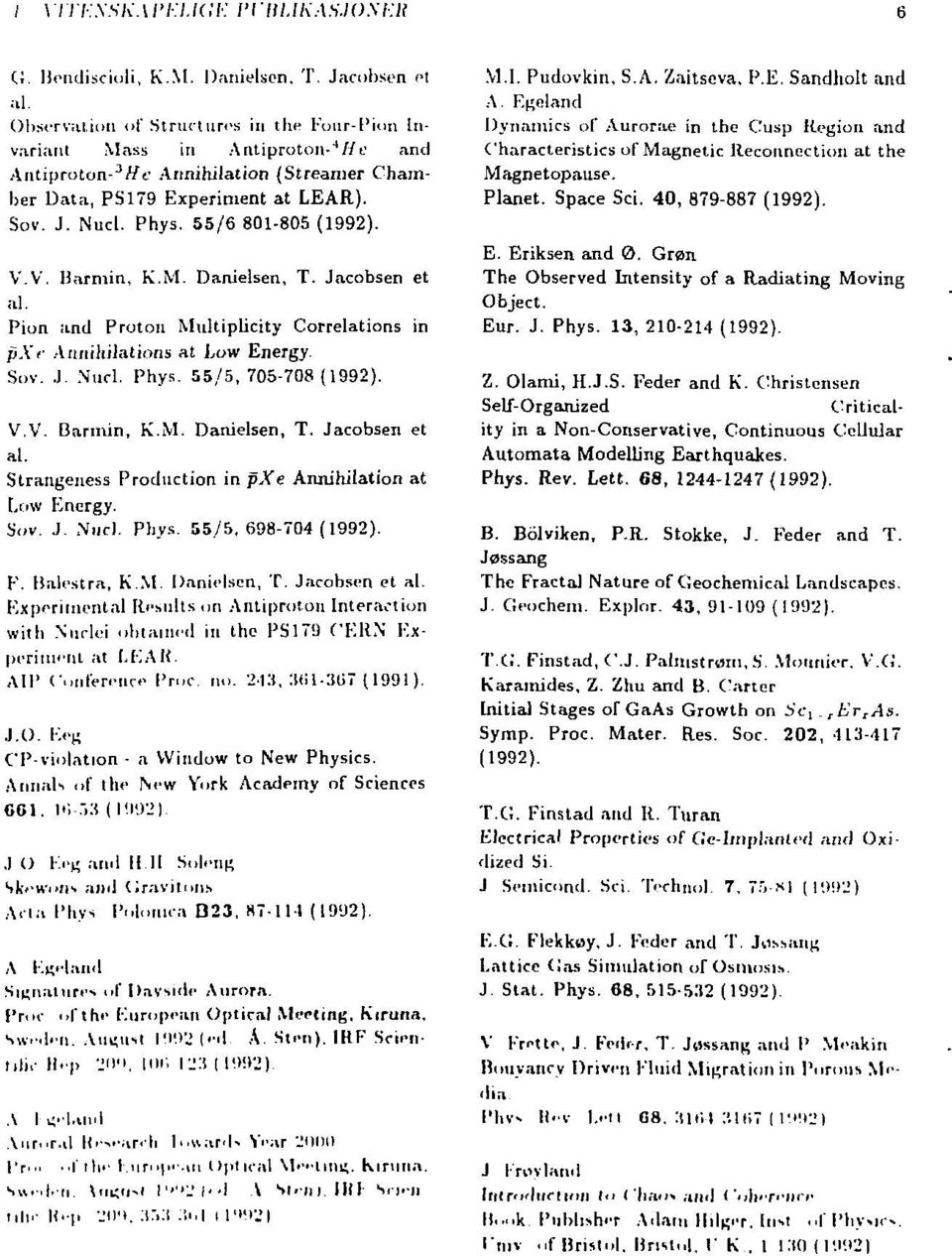 V. Barmin, K.M. Danielsen, T. Jacobsen et al. Pion and Proton Multiplicity Correlations in pxr Annihilations at Low Energy. Sov. J. Nucl. Phys. 55/5, 705-708 V.V. Barmin, K.M. Danielsen, T. Jacobsen et al. Strangeness Production in pxe Annihilation at Low Energy.