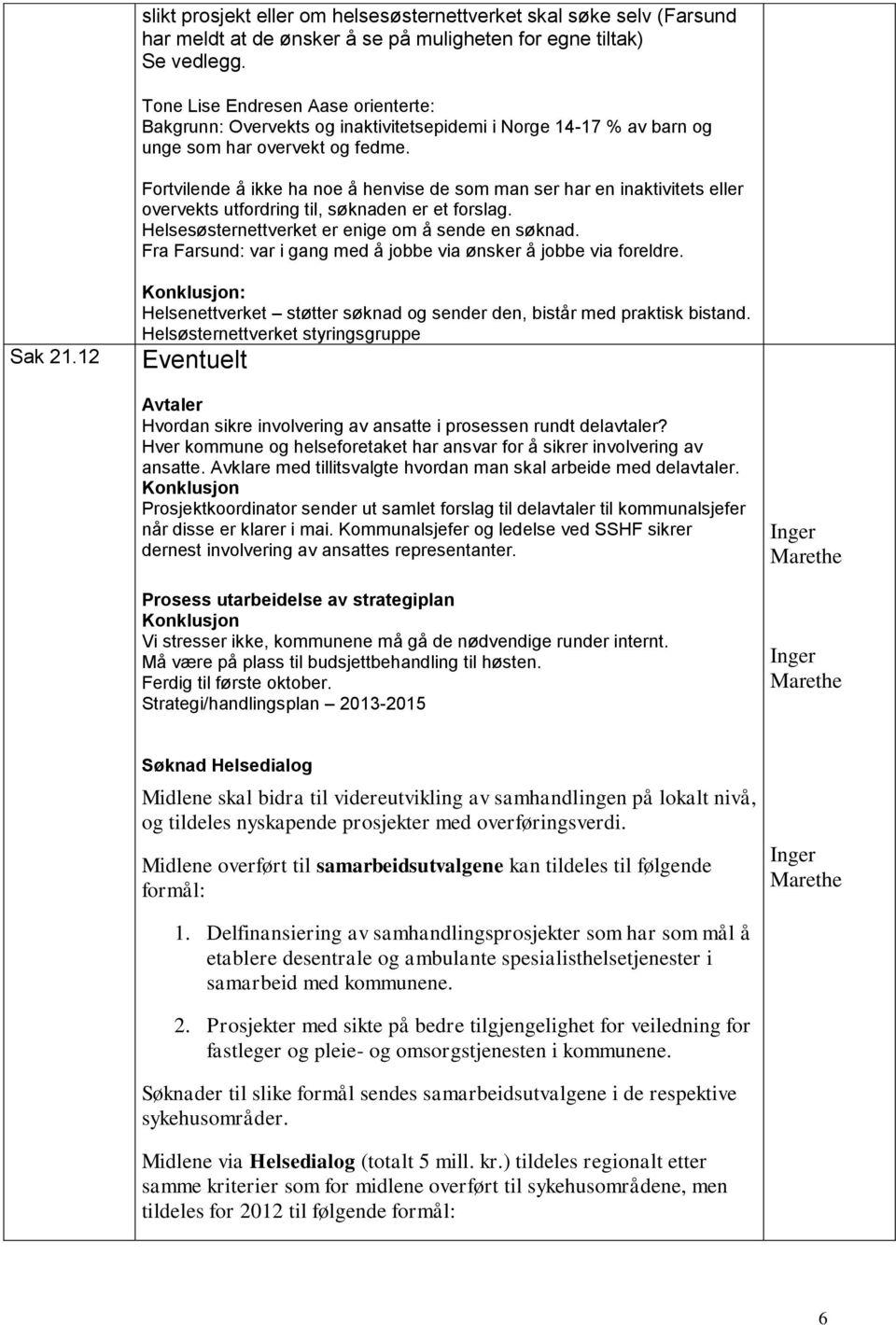 Fortvilende å ikke ha noe å henvise de som man ser har en inaktivitets eller overvekts utfordring til, søknaden er et forslag. Helsesøsternettverket er enige om å sende en søknad.