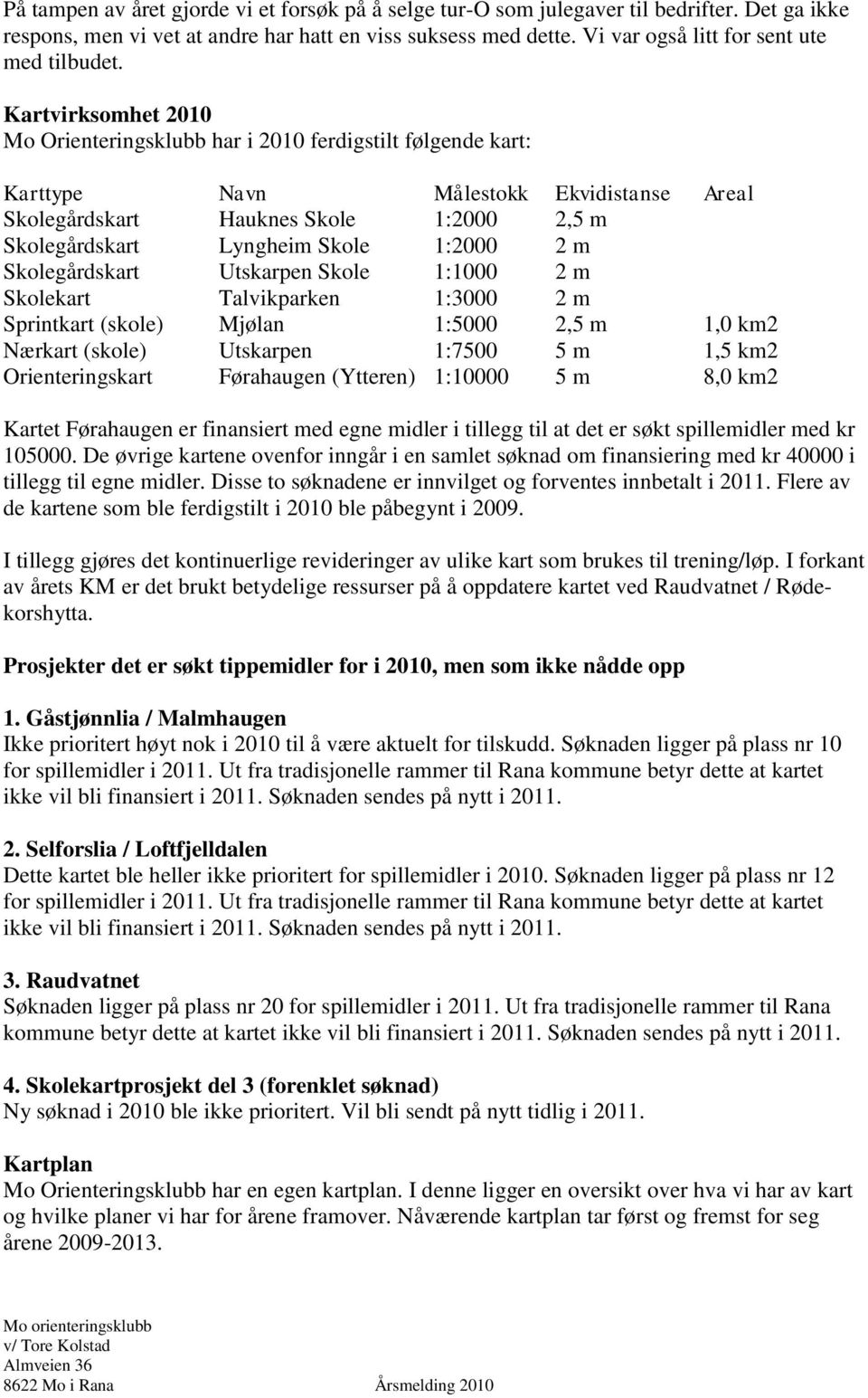 Kartvirksomhet 2010 Mo Orienteringsklubb har i 2010 ferdigstilt følgende kart: Karttype Navn Målestokk Ekvidistanse Areal Skolegårdskart Hauknes Skole 1:2000 2,5 m Skolegårdskart Lyngheim Skole