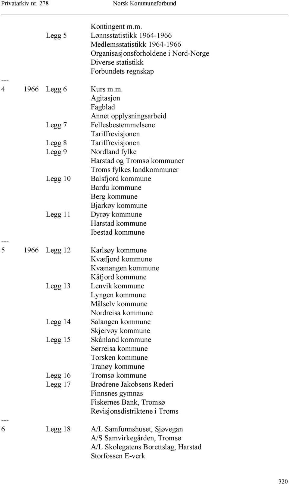 opplysningsarbeid Legg 7 Fellesbestemmelsene Tariffrevisjonen Legg 8 Legg 9 Legg 10 Legg 11 Tariffrevisjonen Nordland fylke Harstad og Tromsø kommuner Troms fylkes landkommuner Balsfjord kommune