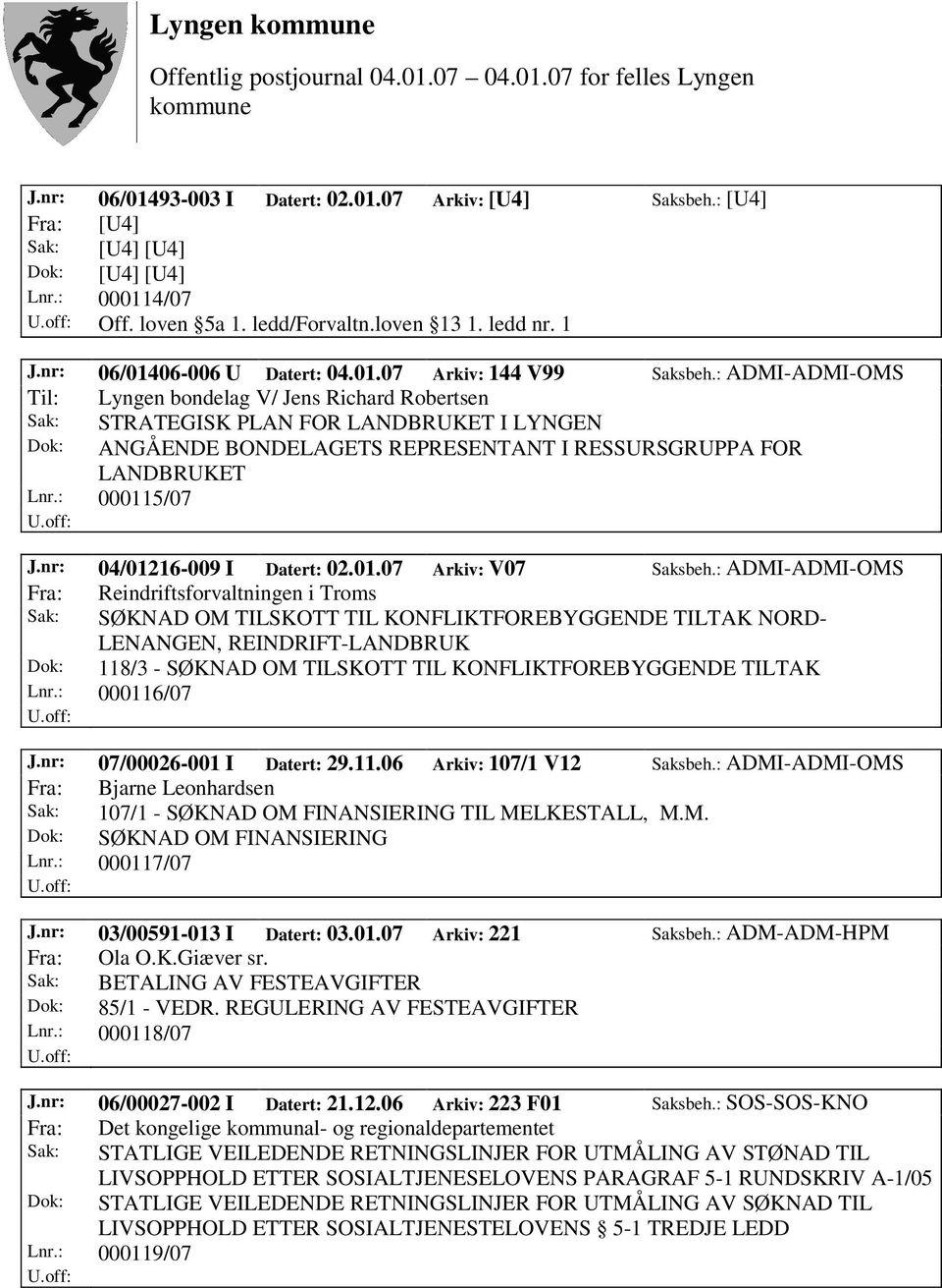 nr: 04/01216-009 I Datert: 02.01.07 Arkiv: V07 Saksbeh.