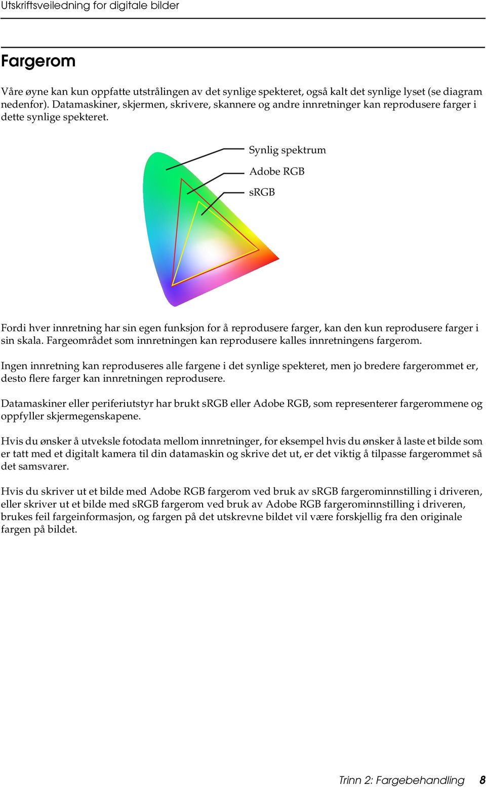 Synlig spektrum Adobe RGB srgb Fordi hver innretning har sin egen funksjon for å reprodusere farger, kan den kun reprodusere farger i sin skala.