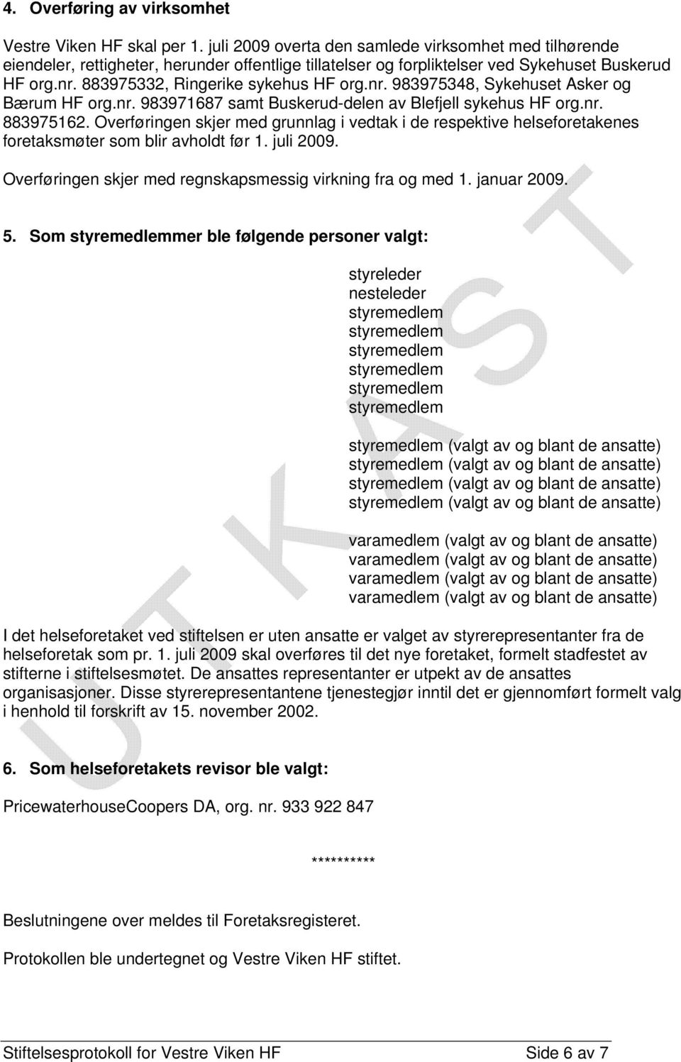 nr. 983975348, Sykehuset Asker og Bærum HF org.nr. 983971687 samt Buskerud-delen av Blefjell sykehus HF org.nr. 883975162.