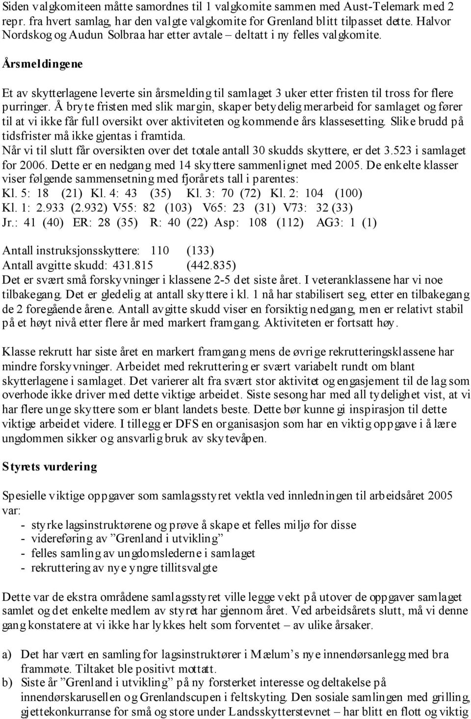 Årsmeldingene Et av skytterlagene leverte sin årsmelding til samlaget 3 uker etter fristen til tross for flere purringer.