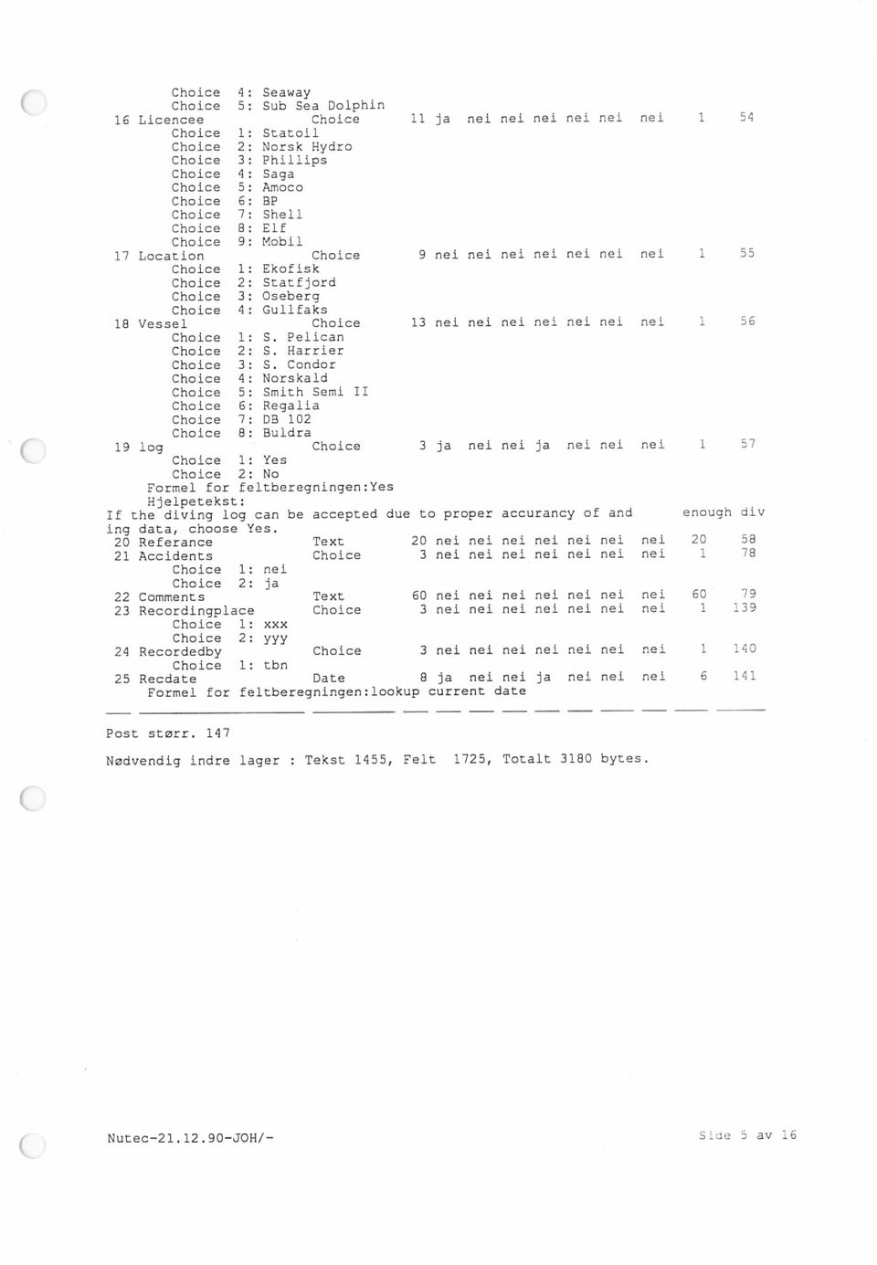 Harrier Choice 6: Regalia Choice 7: 03 102 Choice 8: Suidra Choice 1: Yes Choice 2: No Choice i: ne Choice 2: ja Choice 1: xxx Choice 1: tbn Hjelpetekst: Choioe 5: Amoco Nutec 21.12.