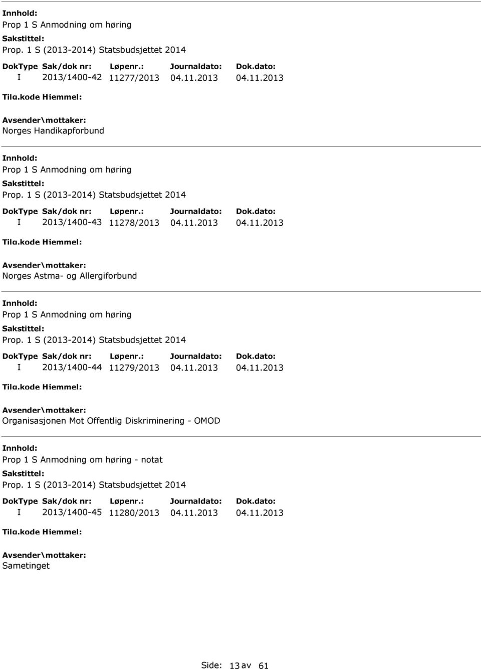 2013/1400-44 11279/2013 Organisasjonen Mot Offentlig