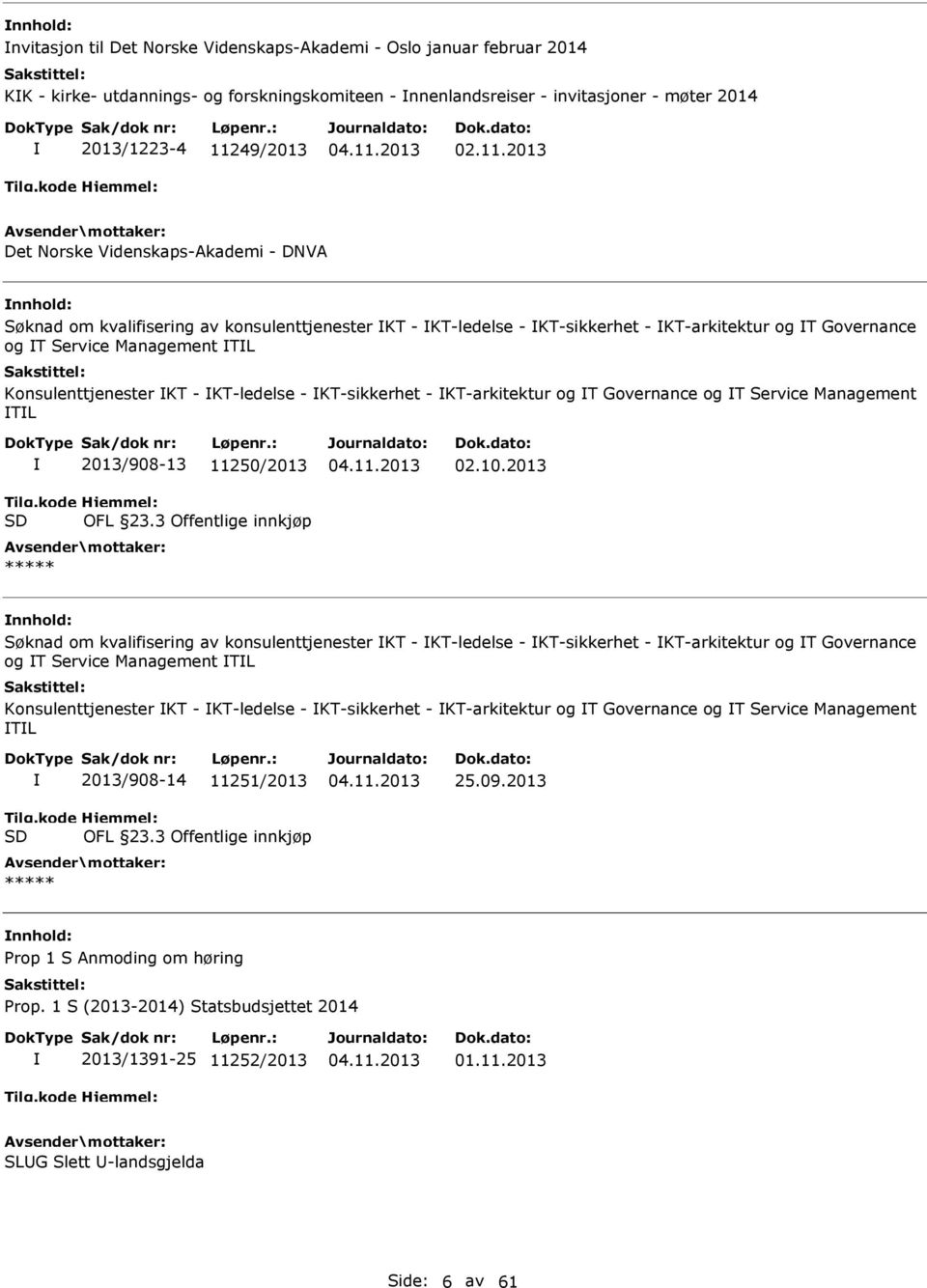 2013 Det Norske Videnskaps-Akademi - DNVA nnhold: Søknad om kvalifisering av konsulenttjenester KT - KT-ledelse - KT-sikkerhet - KT-arkitektur og T Governance og T Service Management TL