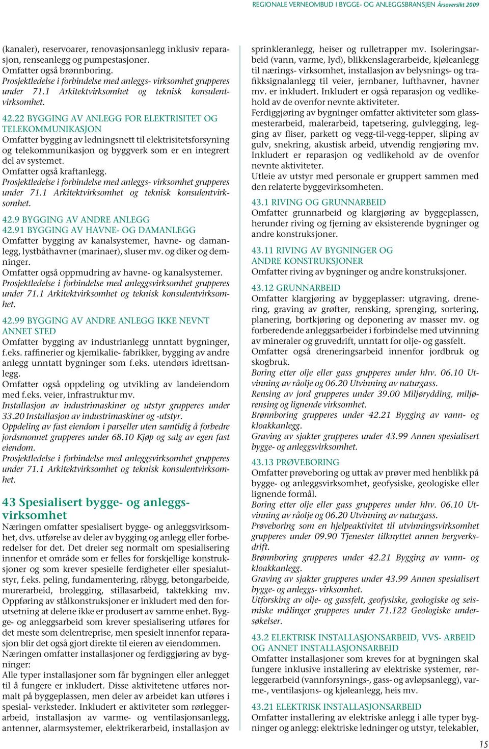 22 BYGGING AV ANLEGG FOR ELEKTRISITET OG TELEKOMMUNIKASJON Omfatter bygging av ledningsnett til elektrisitetsforsyning og telekommunikasjon og byggverk som er en integrert del av systemet.