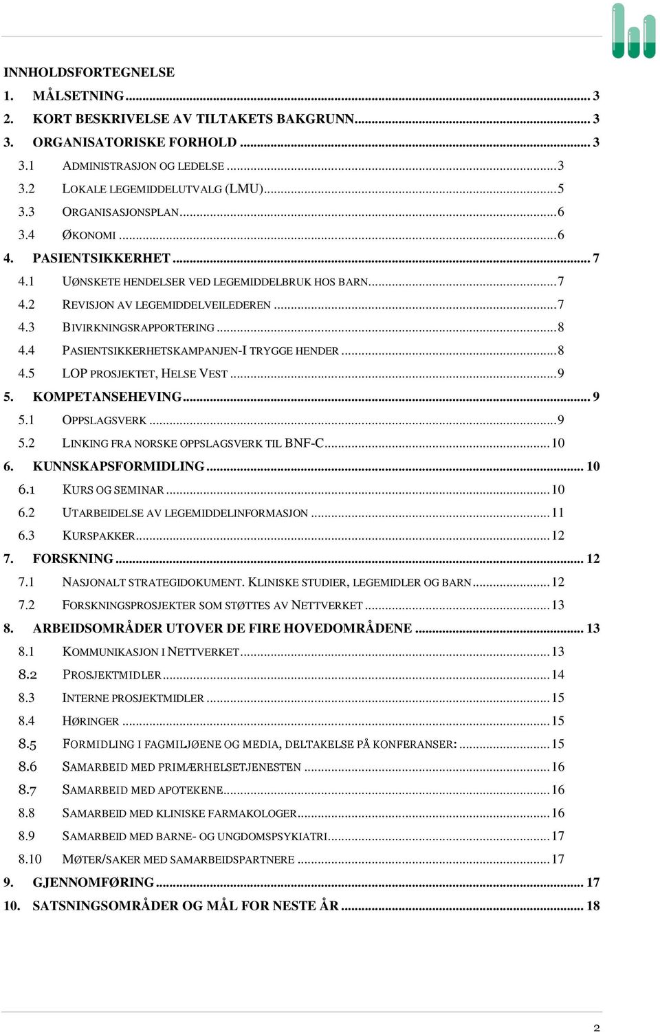 4 PASIENTSIKKERHETSKAMPANJEN-I TRYGGE HENDER... 8 4.5 LOP PROSJEKTET, HELSE VEST... 9 5. KOMPETANSEHEVING... 9 5.1 OPPSLAGSVERK... 9 5.2 LINKING FRA NORSKE OPPSLAGSVERK TIL BNF-C... 10 6.