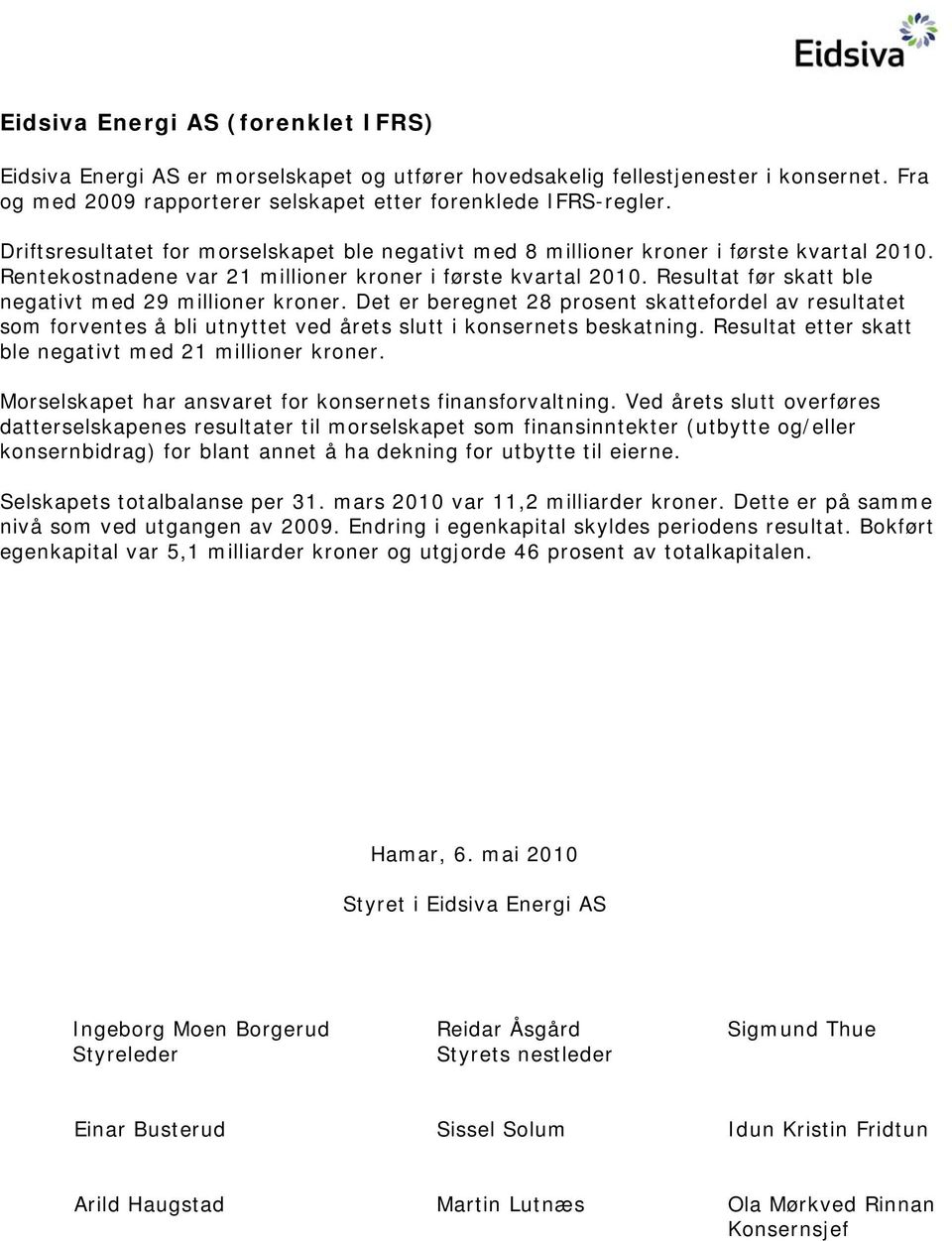 Resultat før skatt ble negativt med 29 millioner kroner. Det er beregnet 28 prosent skattefordel av resultatet som forventes å bli utnyttet ved årets slutt i konsernets beskatning.