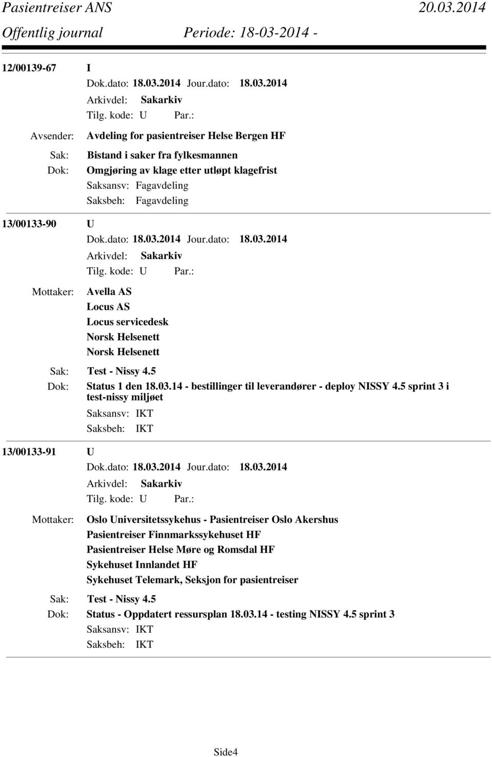 5 sprint 3 i test-nissy miljøet 13/00133-91 U Oslo Universitetssykehus - Pasientreiser Oslo Akershus Pasientreiser Finnmarkssykehuset HF