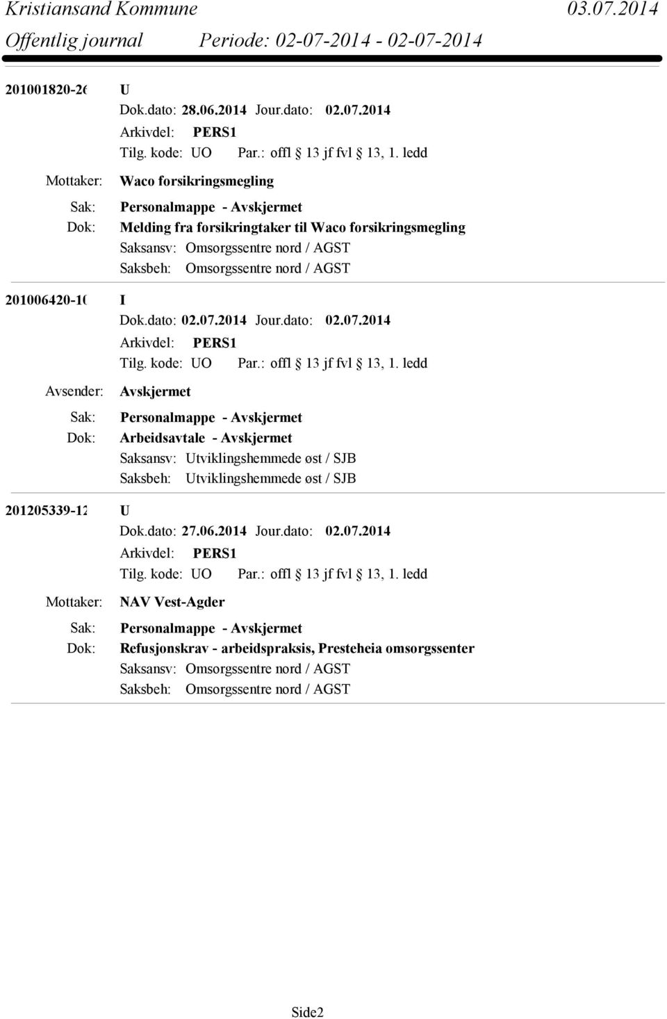 201006420-10 I Avskjermet Arbeidsavtale - Avskjermet Saksansv: Utviklingshemmede øst / SJB