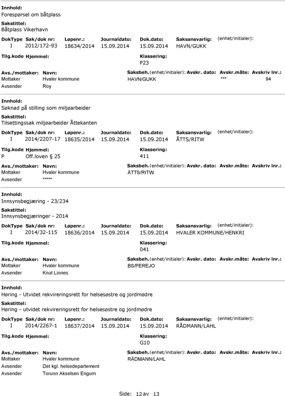 loven 25 411 ÅTTS/RTW nnhold: nnsynsbegjæring - 23/234 nnsynsbegjæringer - 2014 2014/32-115 18636/2014 HVALER KOMMNE/HENKR 041 BS/PEREJO Knut Linnes nnhold: