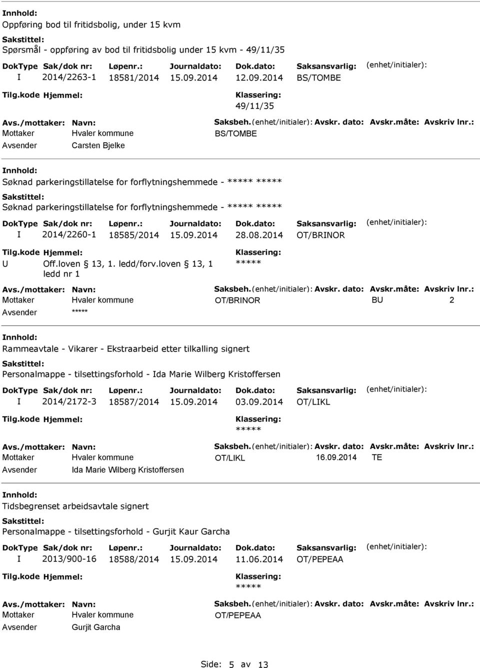 2014 OT/BRNOR OT/BRNOR B 2 nnhold: Rammeavtale - Vikarer - Ekstraarbeid etter tilkalling signert Personalmappe - tilsettingsforhold - da Marie Wilberg Kristoffersen 2014/2172-3 18587/2014 03.