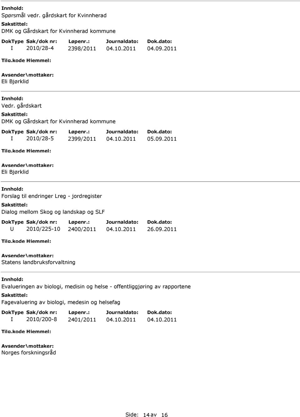 2011 Eli Bjørklid Forslag til endringer Lreg - jordregister Dialog mellom Skog og landskap og SLF 2010/225-10 2400/2011 26.09.