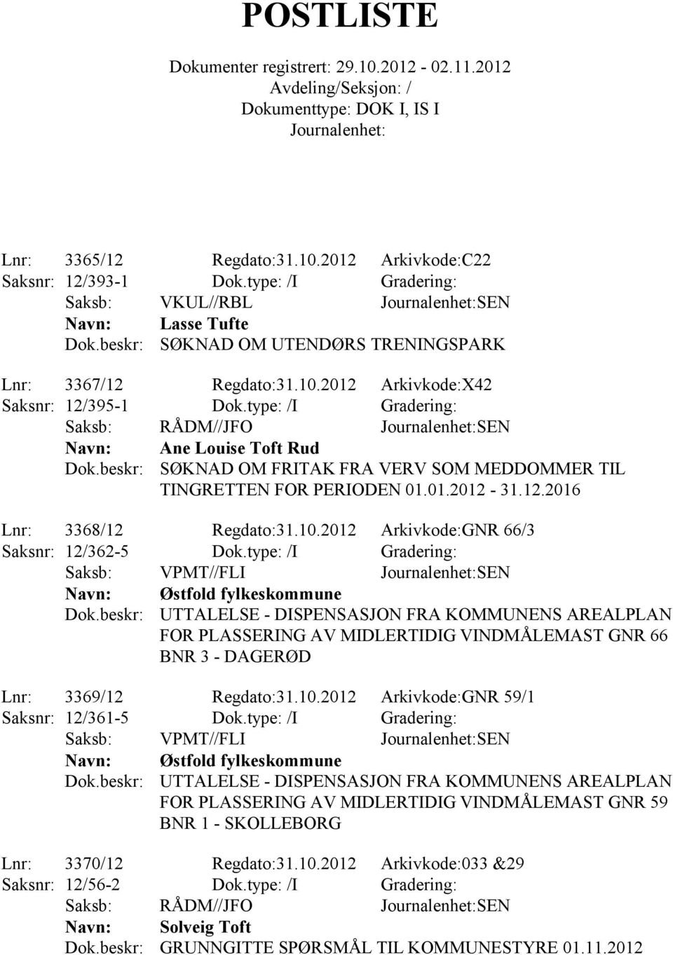 2012 Arkivkode:GNR 66/3 Saksnr: 12/362-5 Dok.