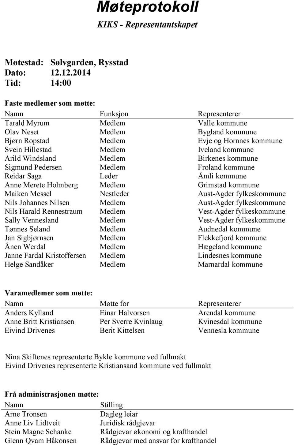 Hillestad Medlem Iveland kommune Arild Windsland Medlem Birkenes kommune Sigmund Pedersen Medlem Froland kommune Reidar Saga Leder Åmli kommune Anne Merete Holmberg Medlem Grimstad kommune Maiken