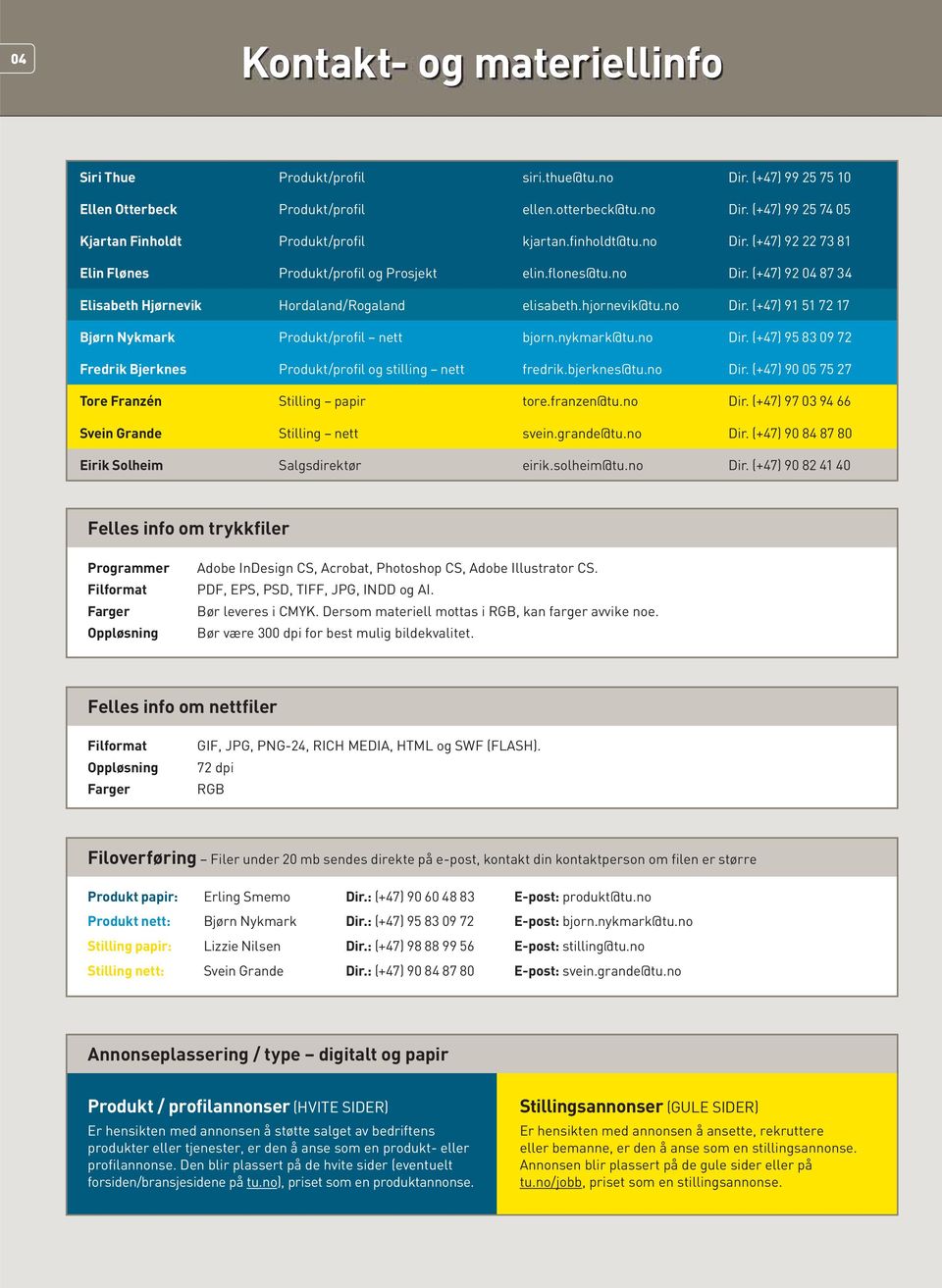 nykmark@tu.no Dir. (+47) 95 83 09 72 Fredrik Bjerknes Produkt/profil og stilling nett fredrik.bjerknes@tu.no Dir. (+47) 90 05 75 27 Tore Franzén Stilling papir tore.franzen@tu.no Dir. (+47) 97 03 94 66 Svein Grande Stilling nett svein.