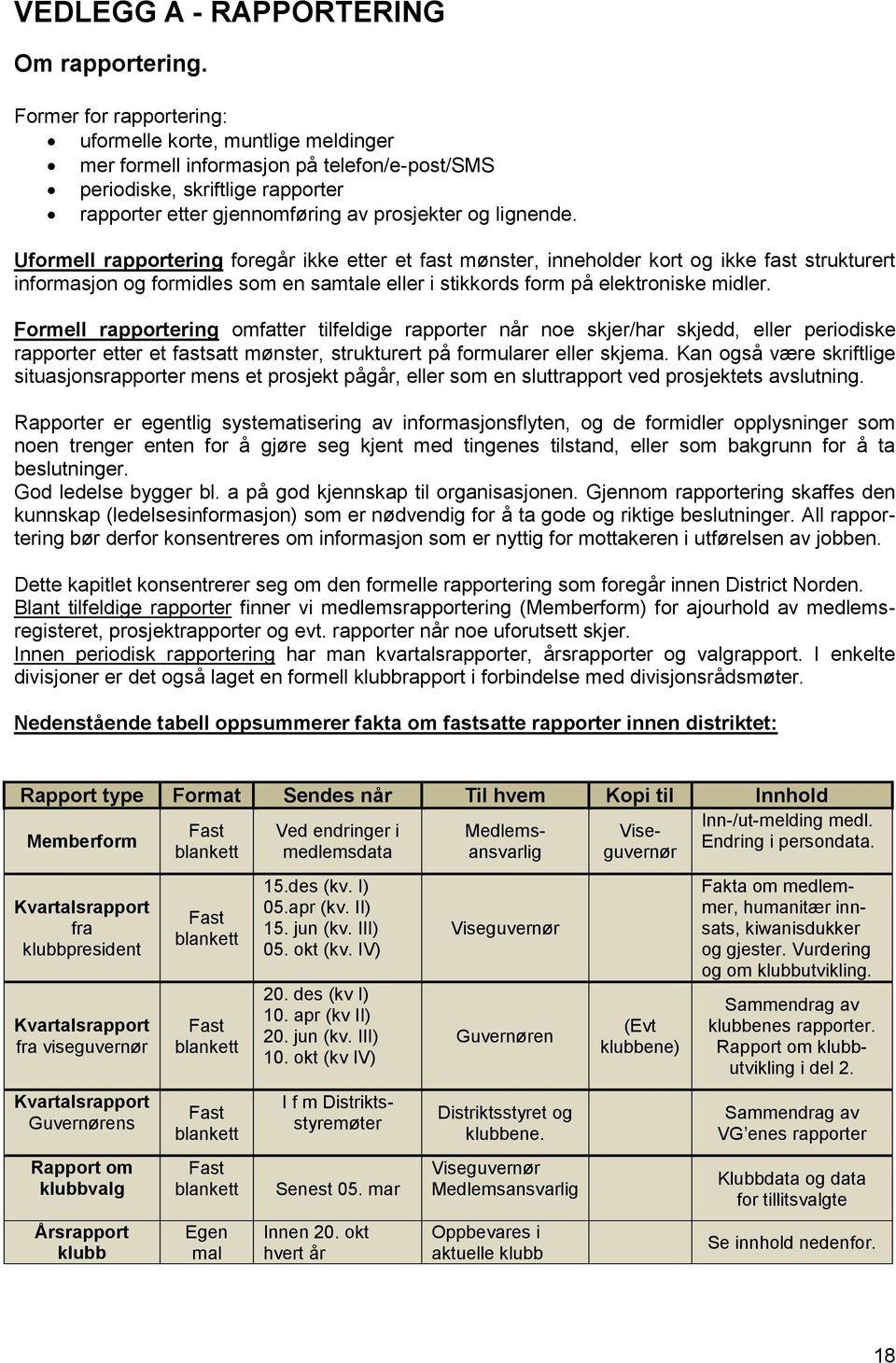 Uformell rapportering foregår ikke etter et fast mønster, inneholder kort og ikke fast strukturert informasjon og formidles som en samtale eller i stikkords form på elektroniske midler.