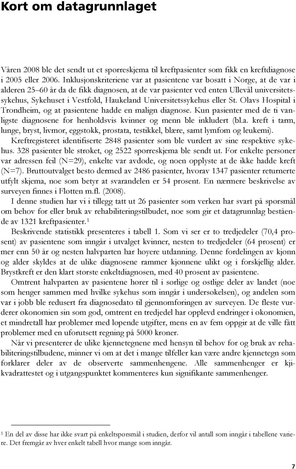 Haukeland Universitetssykehus eller St. Olavs Hospital i Trondheim, og at pasientene hadde en malign diagnose.