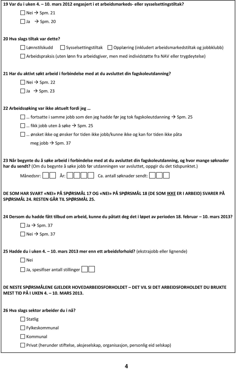 aktivt søkt arbeid i forbindelse med at du avsluttet din fagskoleutdanning? Nei Spm. 22 Ja Spm.