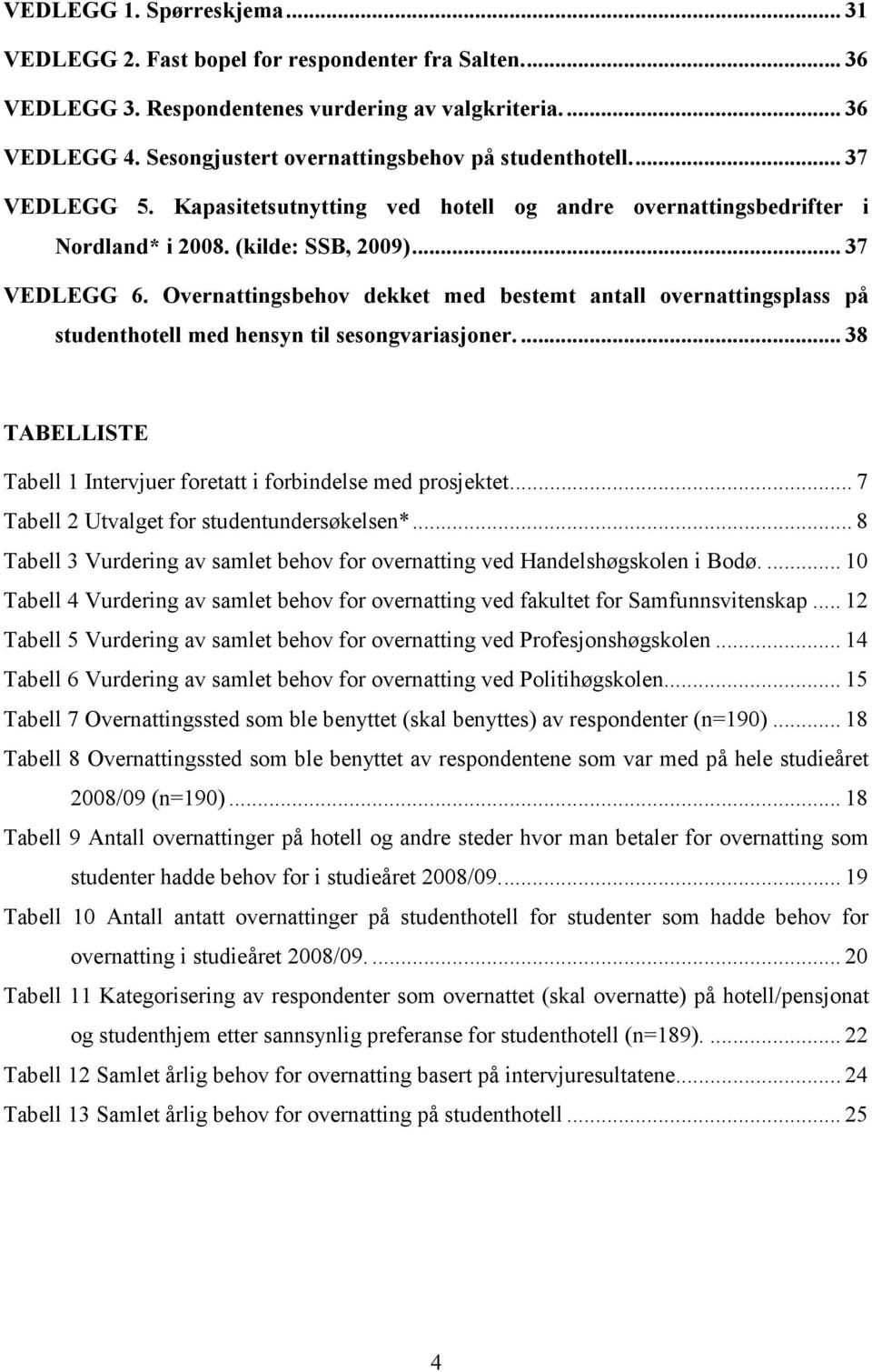 Overnattingsbehov dekket med bestemt antall overnattingsplass på studenthotell med hensyn til sesongvariasjoner.... 38 TABELLISTE Tabell 1 Intervjuer foretatt i forbindelse med prosjektet.