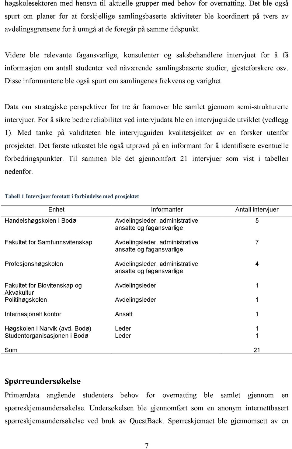 Videre ble relevante fagansvarlige, konsulenter og saksbehandlere intervjuet for å få informasjon om antall studenter ved nåværende samlingsbaserte studier, gjesteforskere osv.