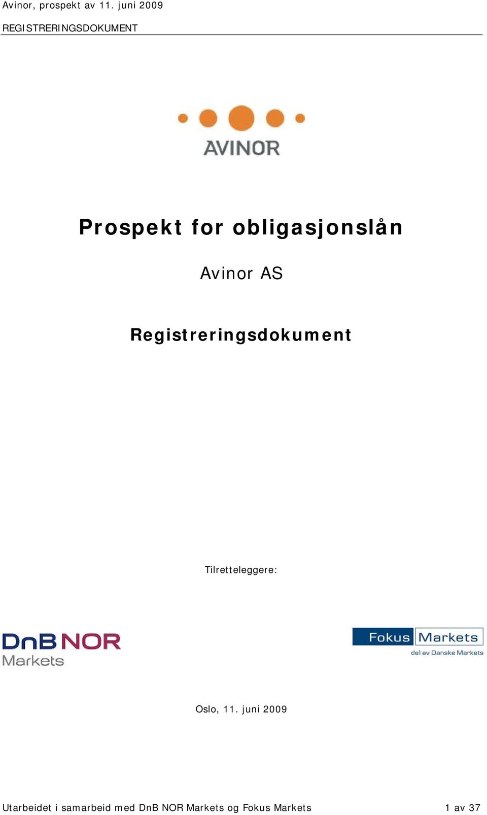 obligasjonslån Avinor AS Registreringsdokument