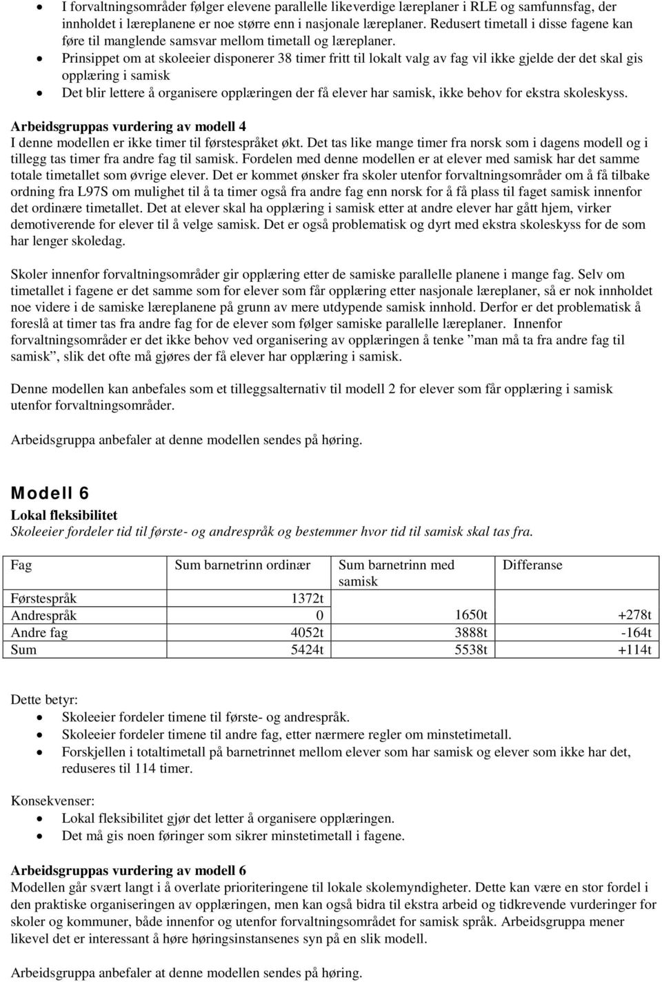 Prinsippet om at skoleeier disponerer 38 timer fritt til lokalt valg av fag vil ikke gjelde der det skal gis opplæring i samisk Det blir lettere å organisere opplæringen der få elever har samisk,