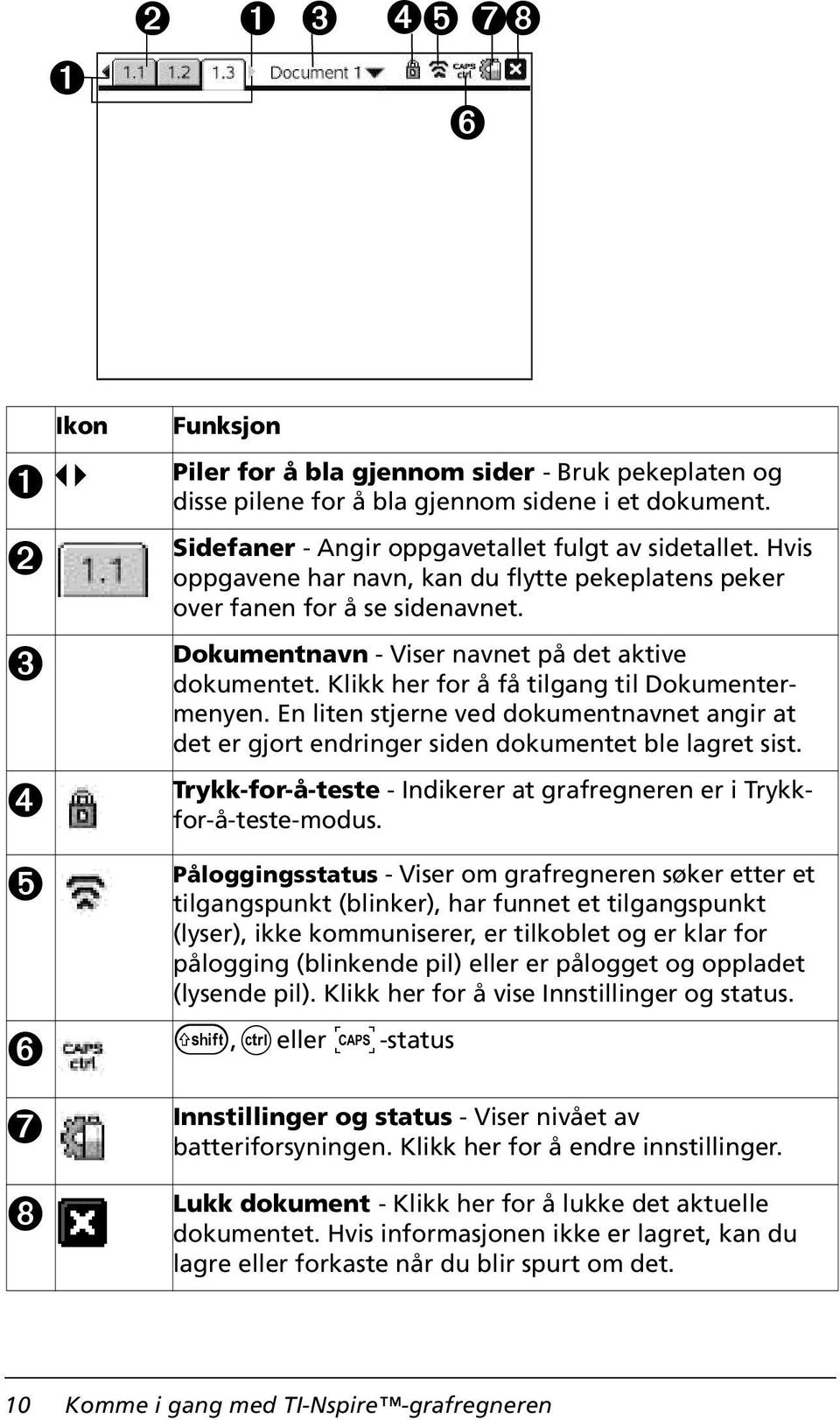 Klikk her for å få tilgang til Dokumentermenyen. En liten stjerne ved dokumentnavnet angir at det er gjort endringer siden dokumentet ble lagret sist.