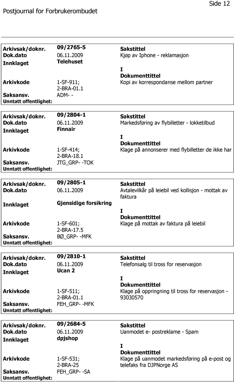 1 Klage på annonserer med flybilletter de ikke har JTG_GRP- -TOK Arkivsak/doknr. 09/2805-1 Sakstittel Dok.dato 06.11.