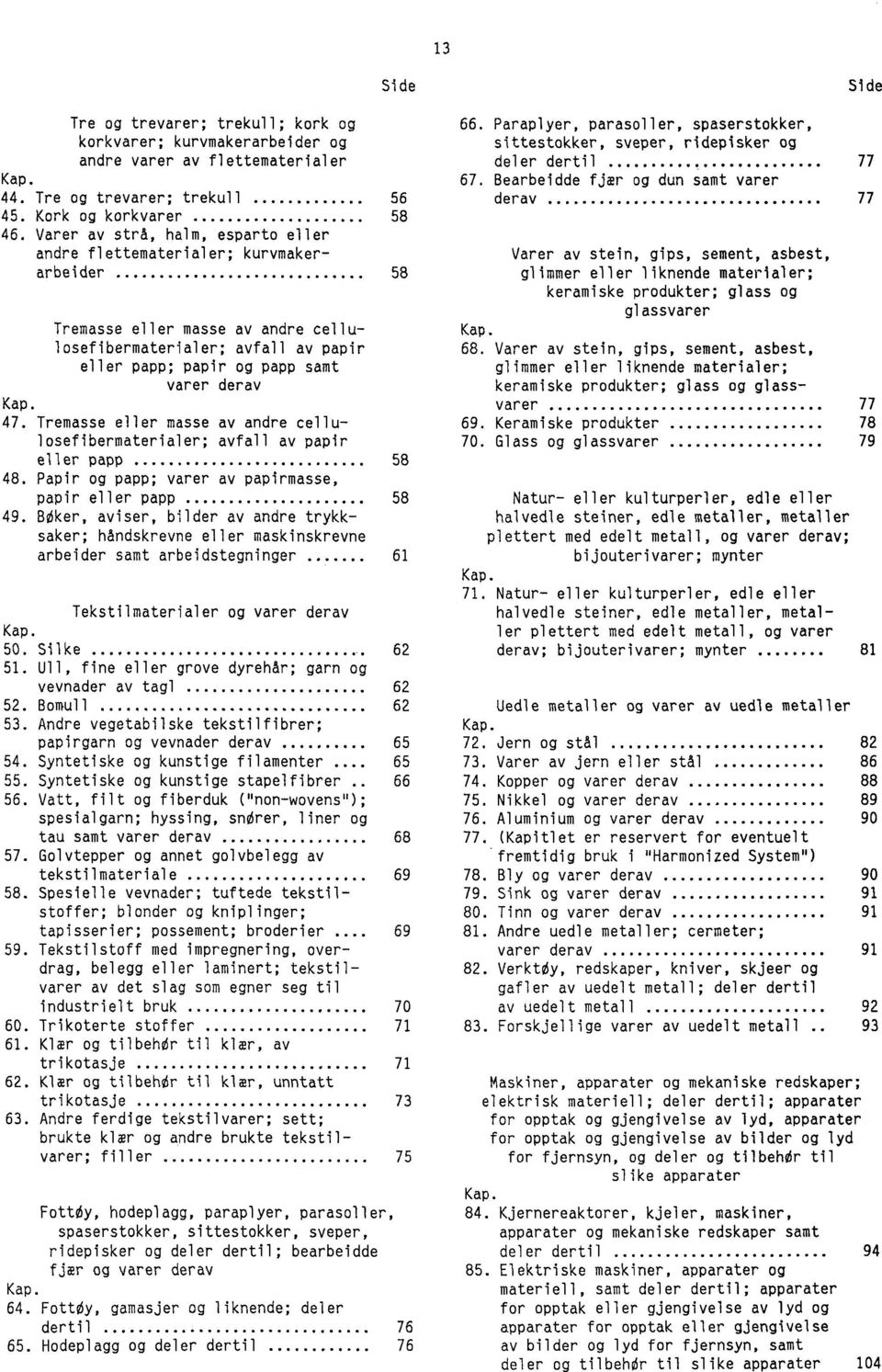 Tremasse eller masse av andre cellulosefibermaterialer; avfall av papir eller papp. 48. Papir og papp; varer av papirmasse, papir eller papp 49.