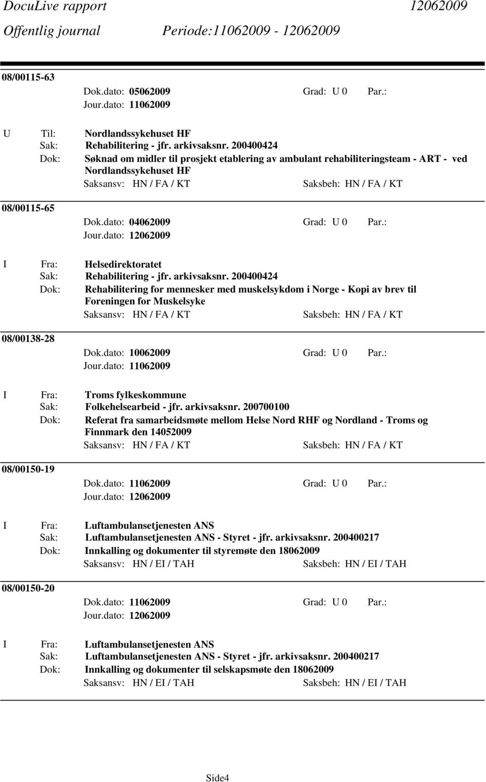 dato: 04062009 Grad: 0 Par.: Helsedirektoratet Rehabilitering - jfr. arkivsaksnr.