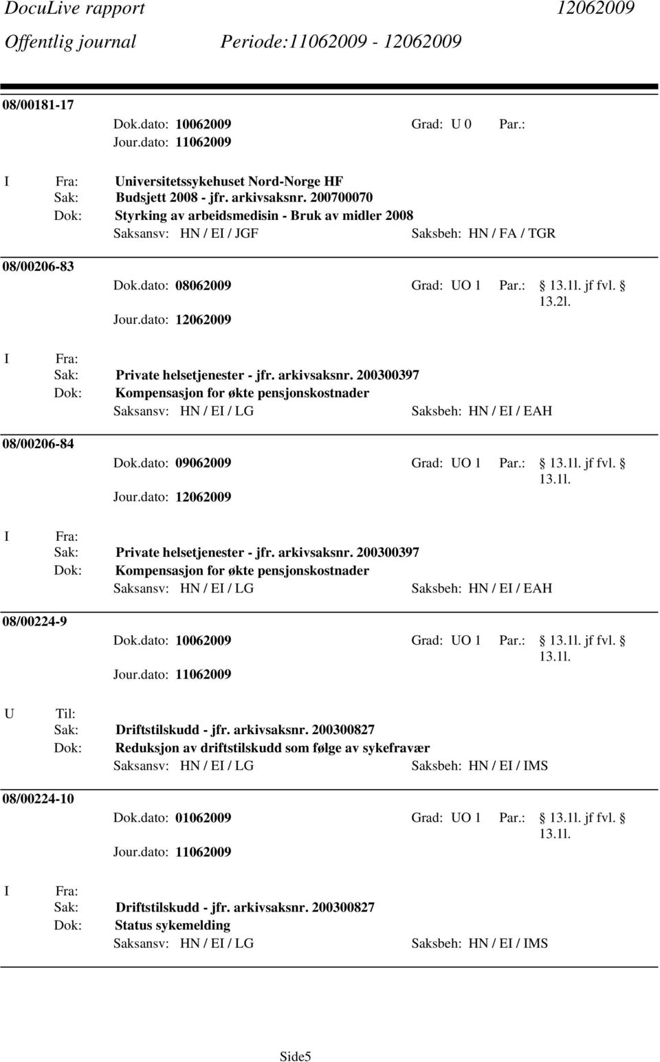 arkivsaksnr. 200300397 Kompensasjon for økte pensjonskostnader Saksansv: HN / E / LG Saksbeh: HN / E / EAH 08/00206-84 Dok.dato: 09062009 Grad: O 1 Par.: jf fvl. Private helsetjenester - jfr.