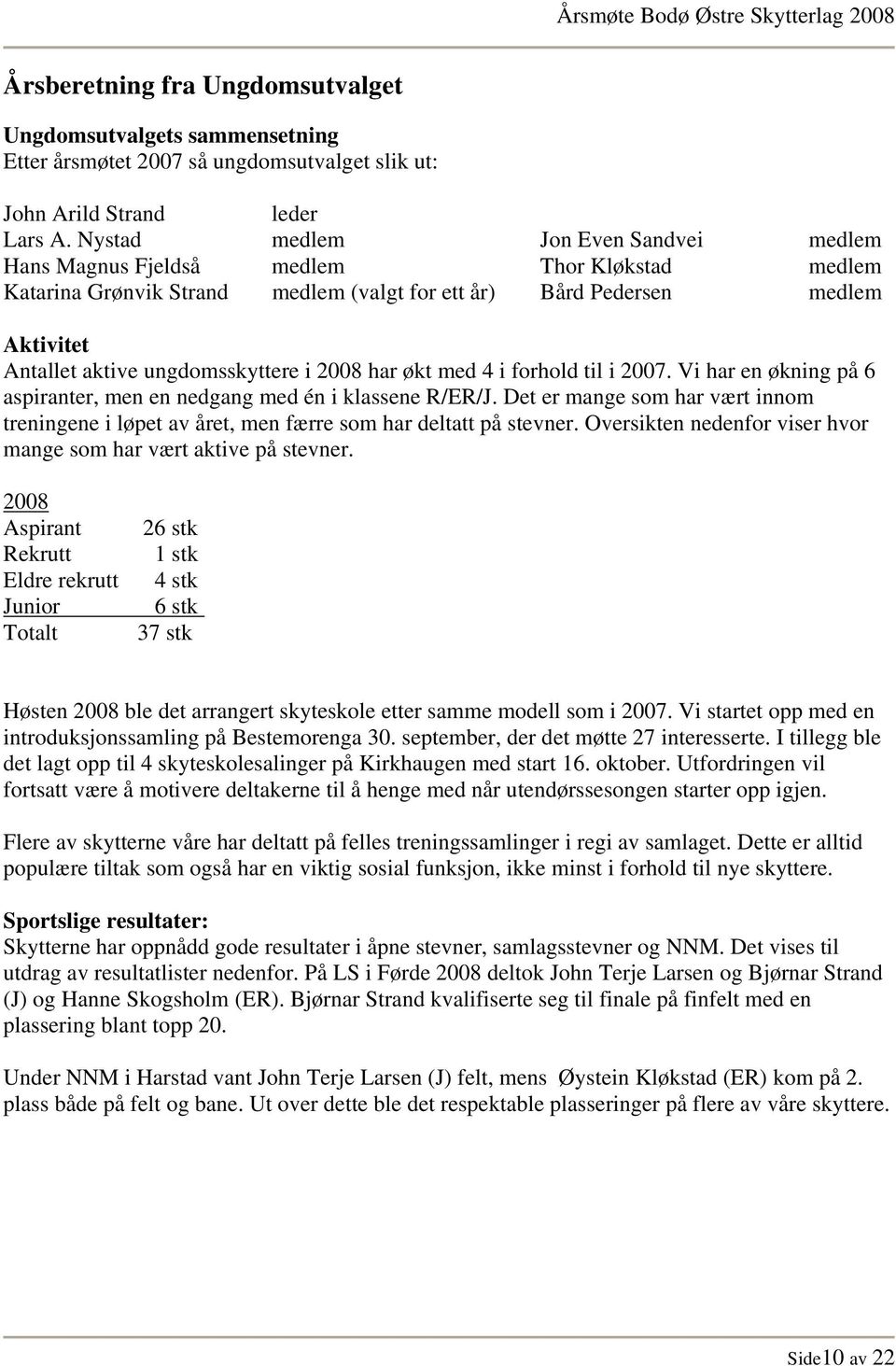 i 2008 har økt med 4 i forhold til i 2007. Vi har en økning på 6 aspiranter, men en nedgang med én i klassene R/ER/J.