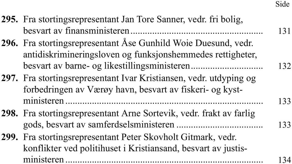utdyping og forbedringen av Værøy havn, besvart av fiskeri- og kystministeren... 133 298. Fra stortingsrepresentant Arne Sortevik, vedr.