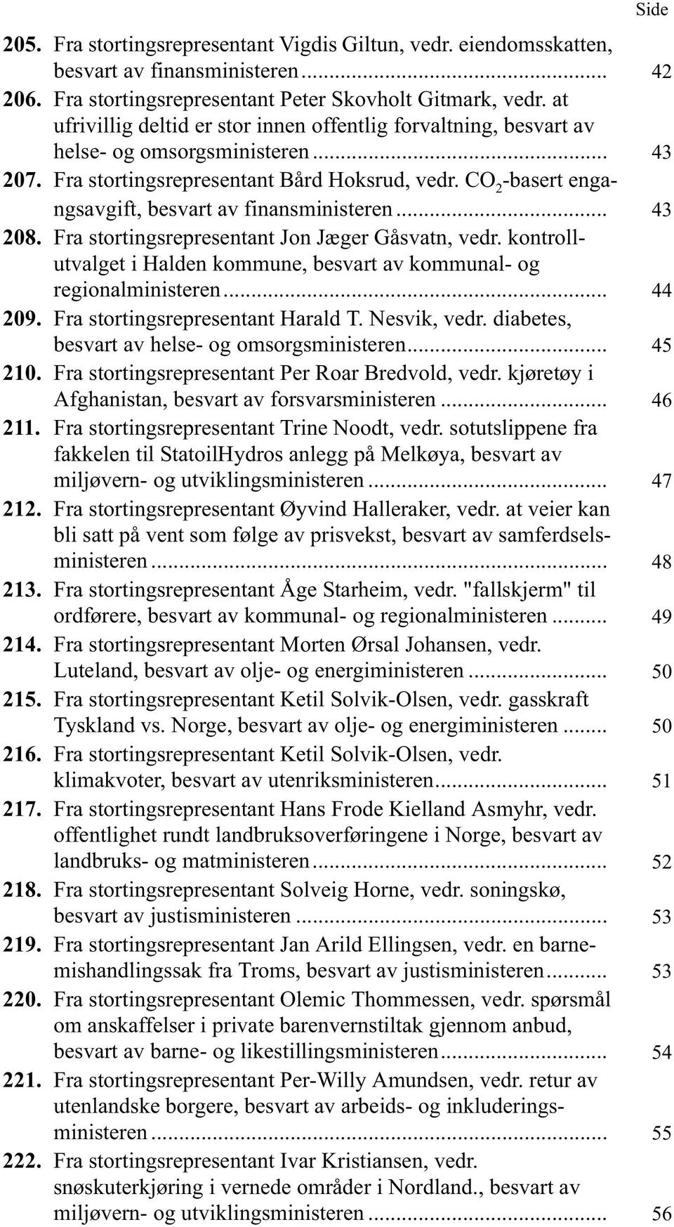 CO 2 -basert engangsavgift, besvart av finansministeren... 43 208. Fra stortingsrepresentant Jon Jæger Gåsvatn, vedr. kontrollutvalget i Halden kommune, besvart av kommunal- og regionalministeren.