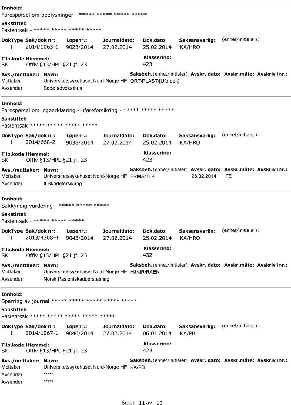 2014 TE f Skadeforsikring Sakkyndig vurdering - ***** ***** ***** 2013/4308-4 9043/2014 Mottaker HJKR/RAEN Norsk Pasientskadeerstatning