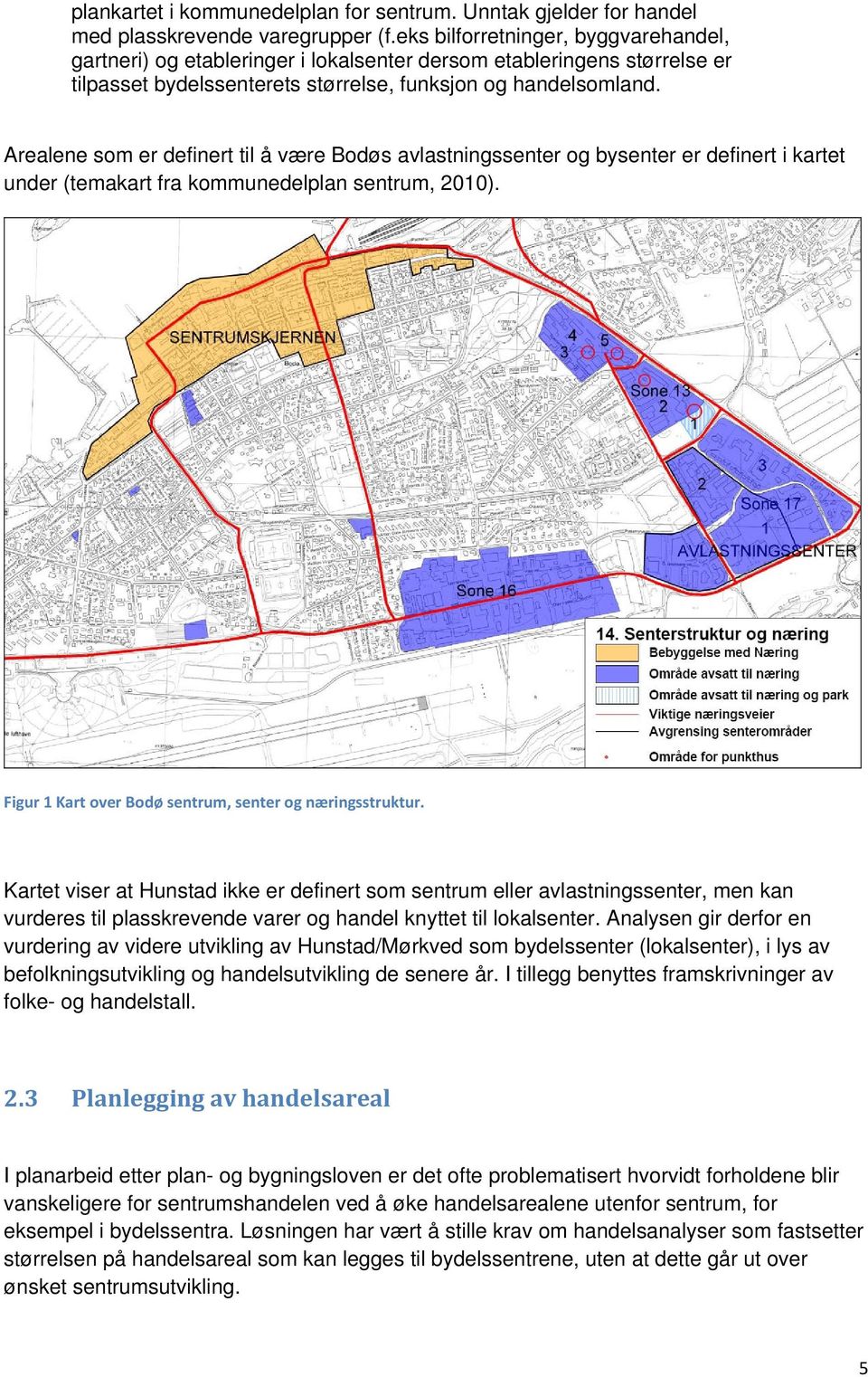 Arealene som er definert til å være Bodøs avlastningssenter og bysenter er definert i kartet under (temakart fra kommunedelplan sentrum, 2010).