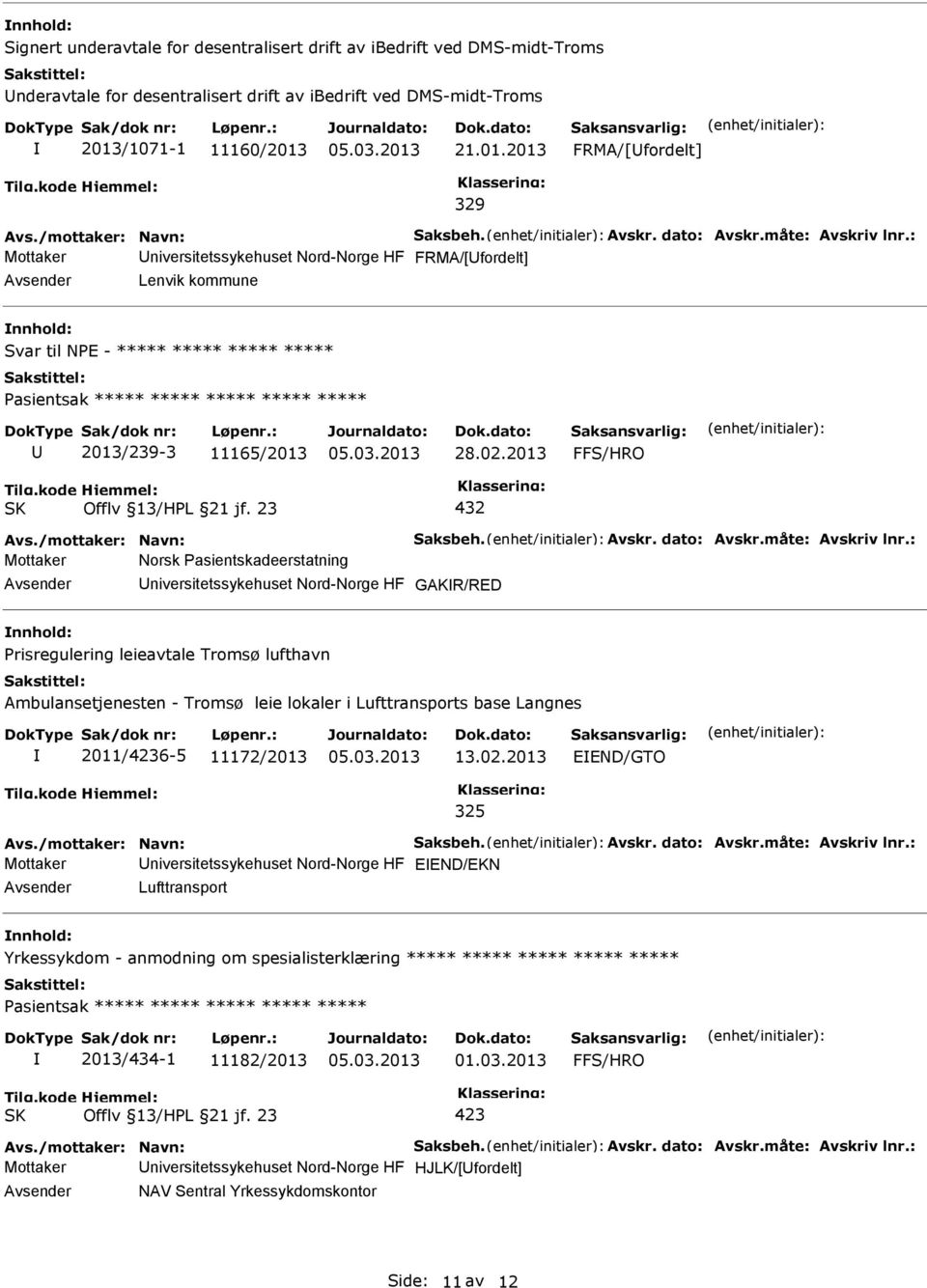 : Mottaker niversitetssykehuset Nord-Norge HF FRMA/[fordelt] Lenvik kommune Svar til NPE - ***** ***** ***** ***** 2013/239-3 11165/2013 28.02.2013 Avs.